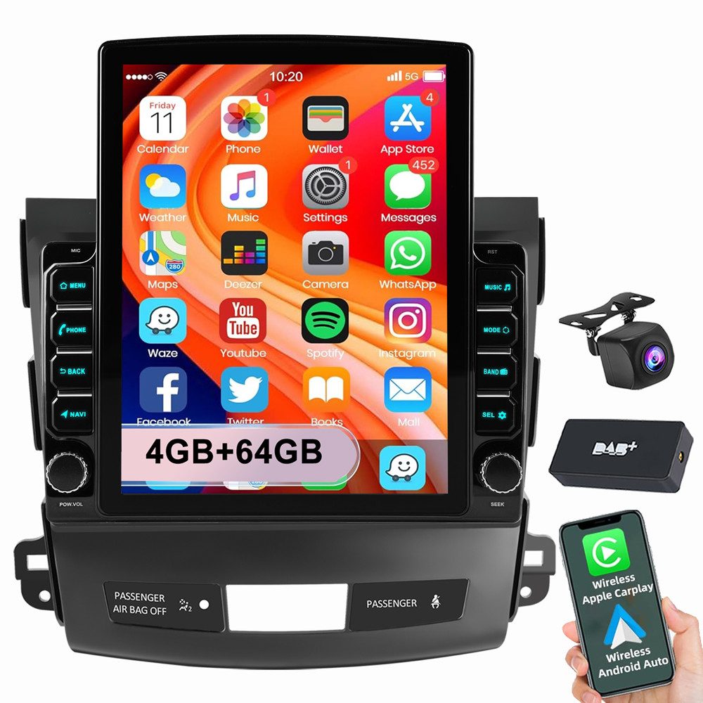 ESSGOO 9,7" Für Mitsubishi Outlander Citroen Peugeot 4007 Carplay Android 15 Autoradio (RDS, Digitalradio (DAB), FM, AM)