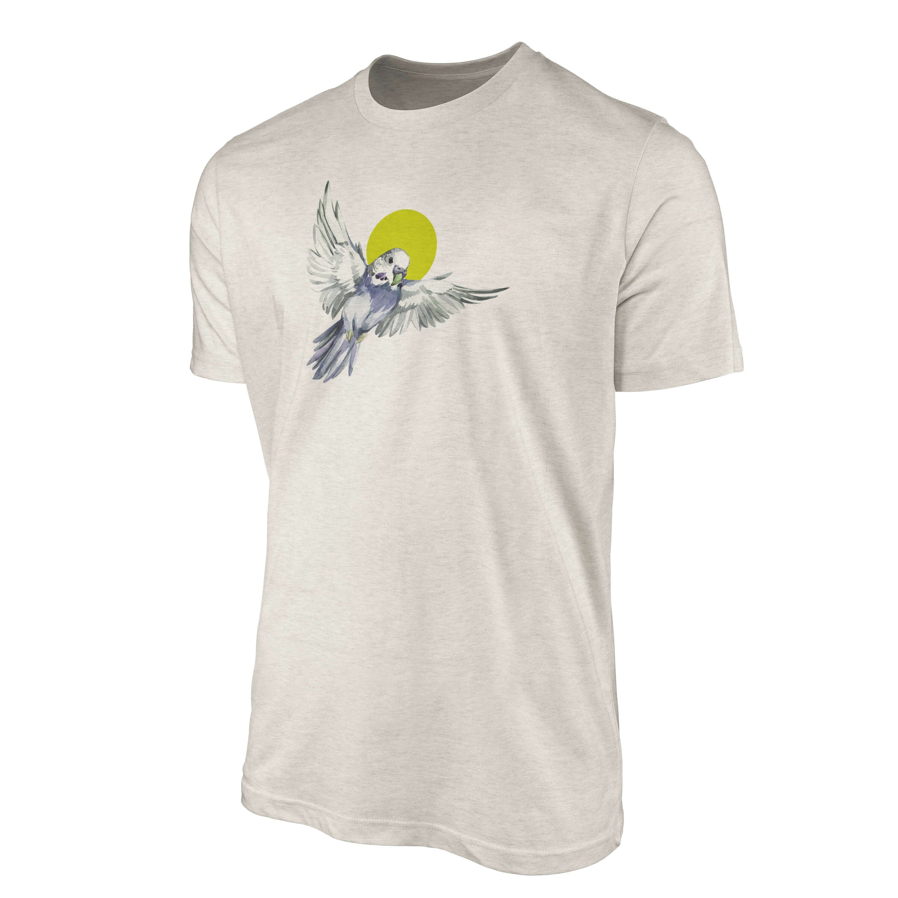 Sinus Art T-Shirt Herren Shirt Nachhaltig Organic Farbe (1-tlg) Bio-Baumwolle Wellensittich Aquarell Ökomode Motiv T-Shirt