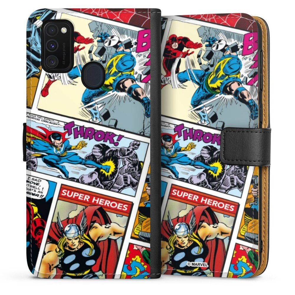 DeinDesign Handyhülle Marvel Retro Comic Blue, Samsung Galaxy M30s Hülle Handy Flip Case Wallet Cover