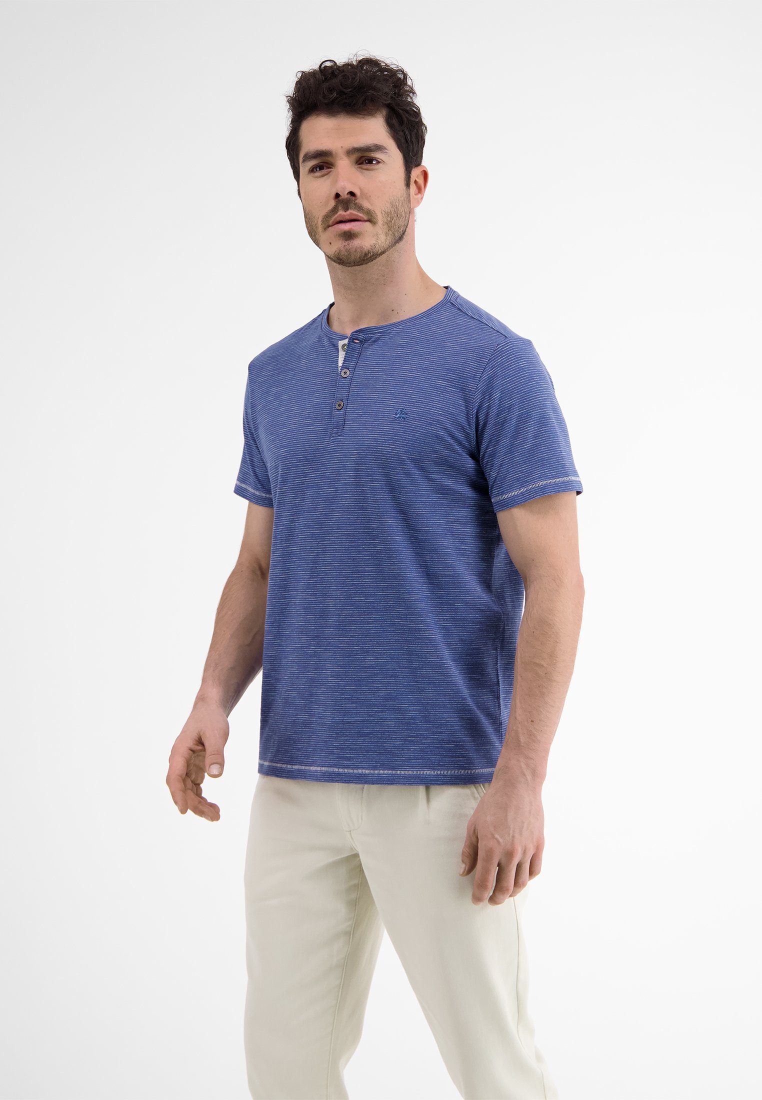 LERROS Henleyshirt LERROS Serafino mit Finelinerstreifen TRAVEL BLUE | T-Shirts