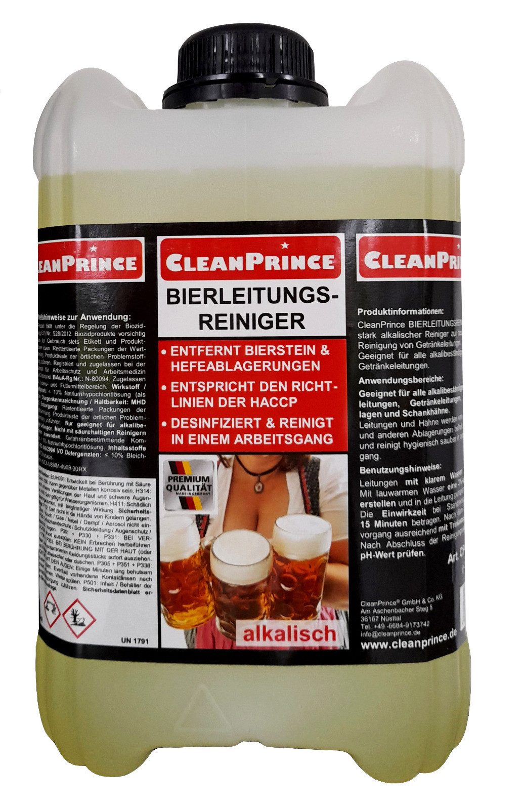 CleanPrince Bierzapfanlage Bierleitungsreiniger Konzentrat alkalisch, entspricht den Richtlinien der HACCP