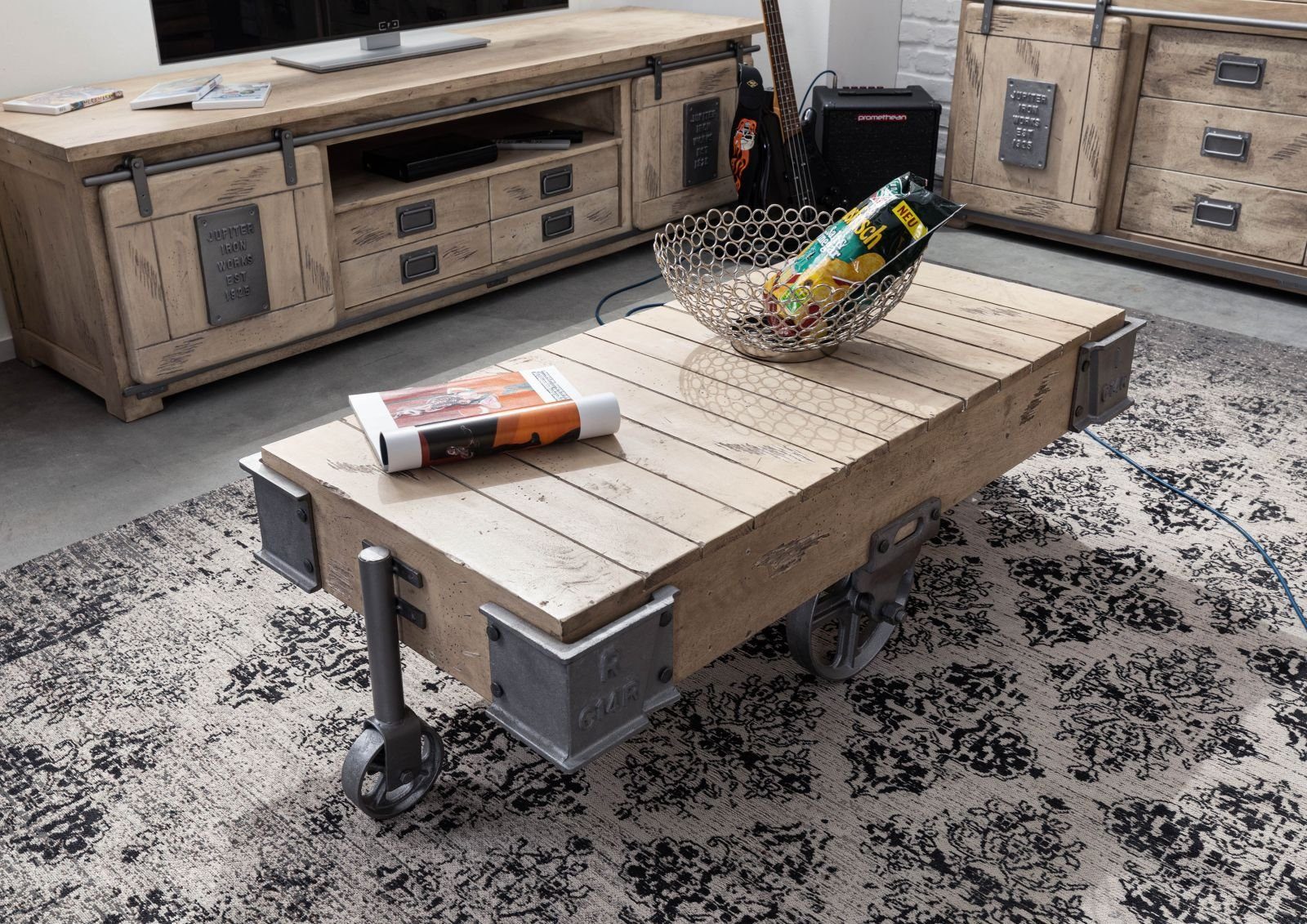 Massivmoebel24 Couchtisch RAILWAY (Couchtisch Mango 120x60x43 günstig online kaufen