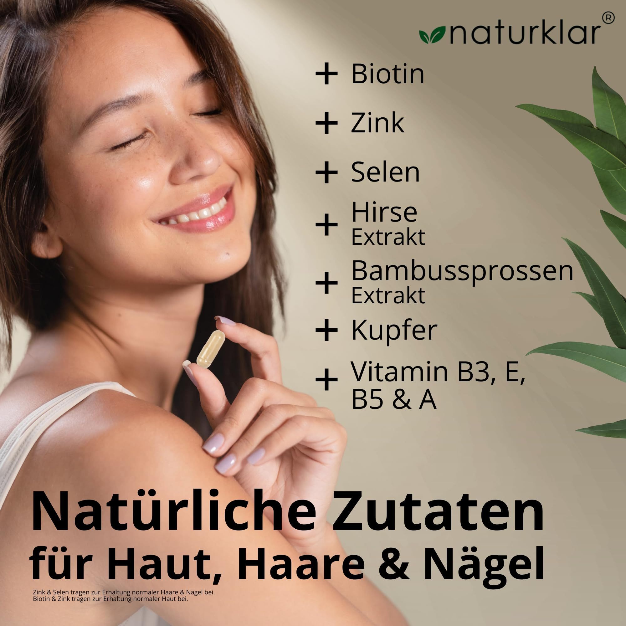 Naturklar Haar-Vitamine - 10-Fach Kombi - mit Biotin Zink Selen für Haare Kapseln, Hirseextrakt, Silizium, Kupfer, B-Vitaminen & mehr à 120 St., 45 g, Hirseextrakt, Silizium, Kupfer, B-Vitaminen & mehr - 120 Kapseln