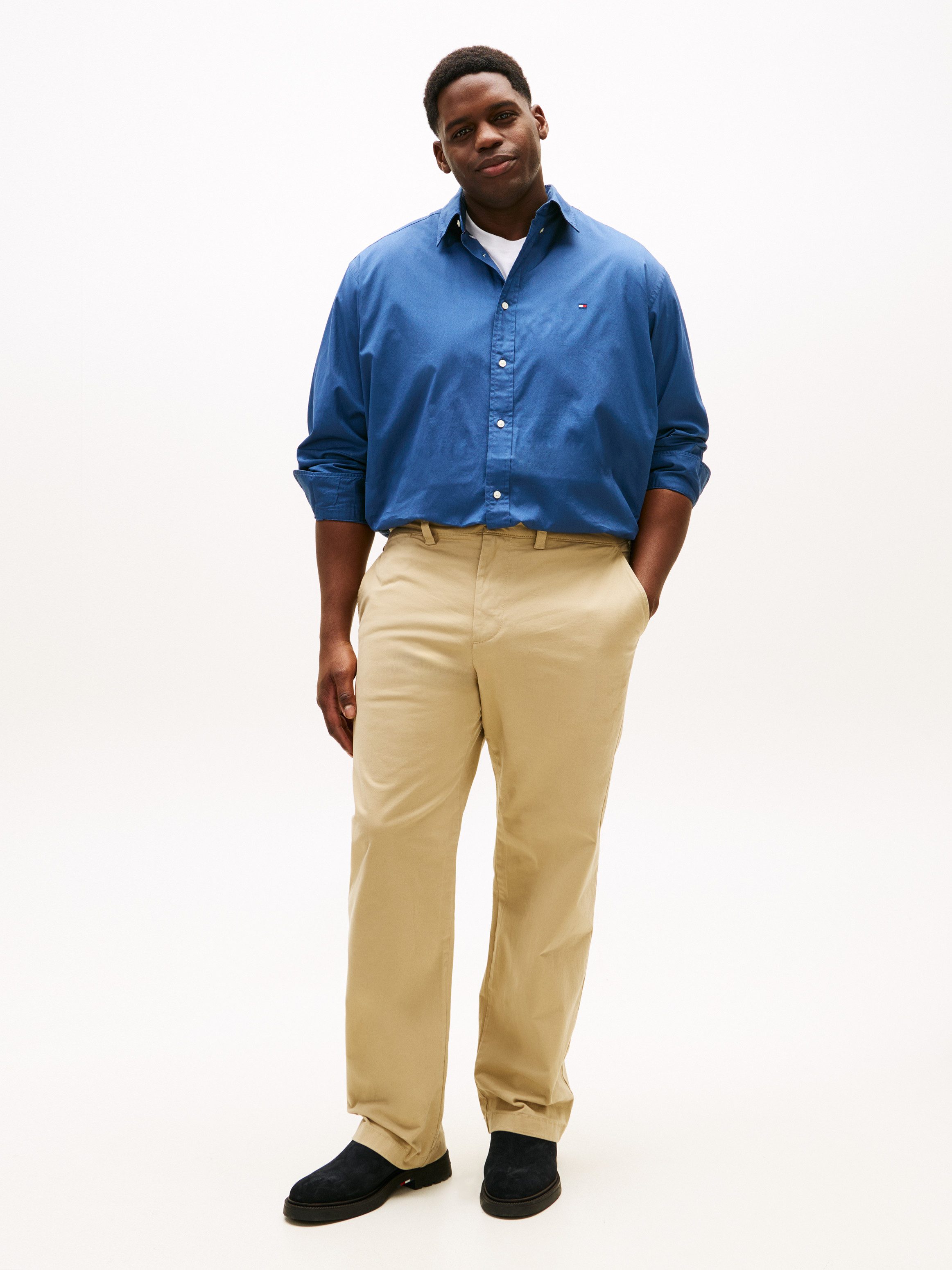 Tommy Hilfiger Big & Tall Langarmhemd BT - FLEX POPLIN SOLID Große Größen, Button-down-Kragen, regular fit