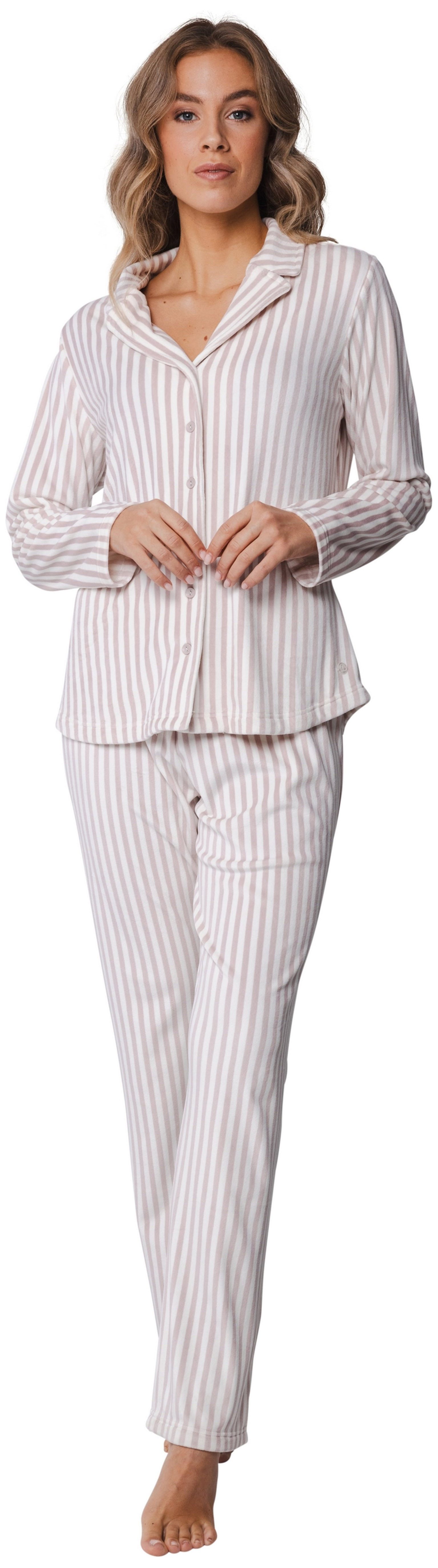 Pastunette Schlafanzug Damen Nikki Pyjama geknöpft (2 tlg) kuschelige Qualität
