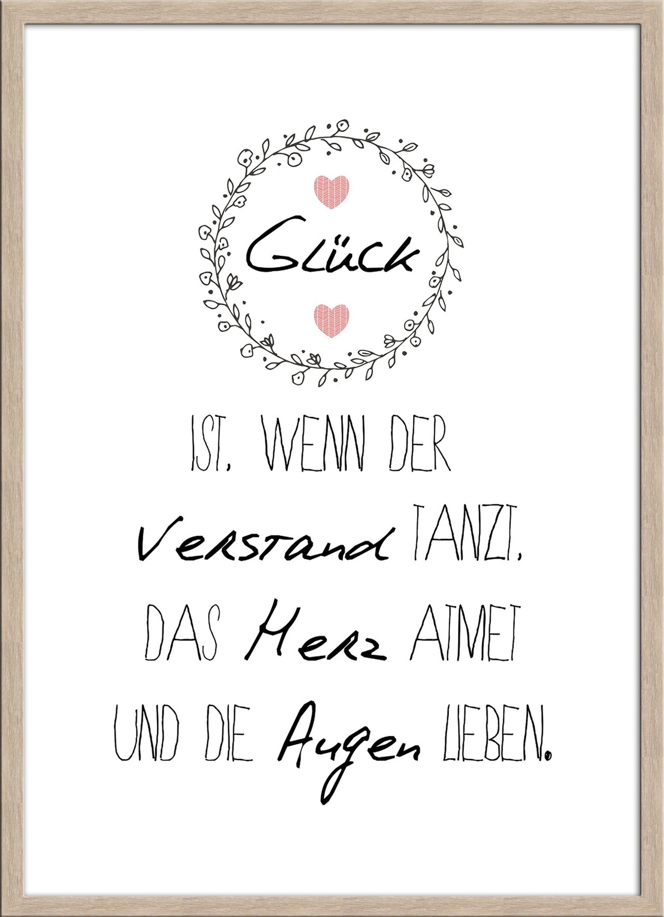 artissimo Bild mit Rahmen Spruch-Bild gerahmt 51x71cm / Poster mit Spruch inkl. Holz-Rahmen, Sprüche und Zitate: Glück