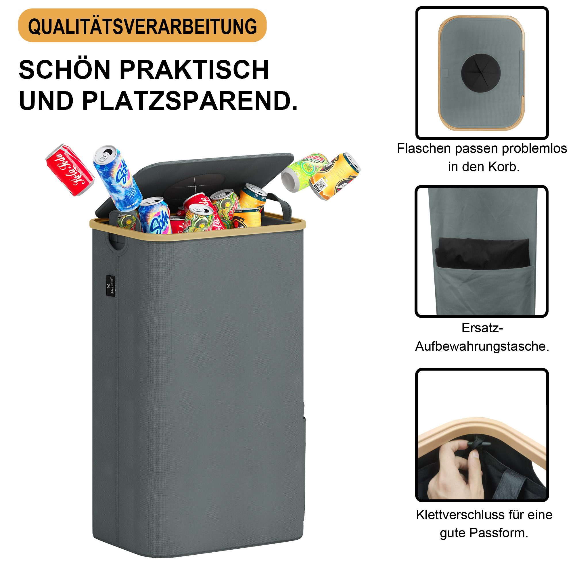 AdelDream Kehrgutsammelbehälter 100L Pfandflaschen Sammelbehälter Groß Pfandflaschen Aufbewahrung – Bild 4 von 5