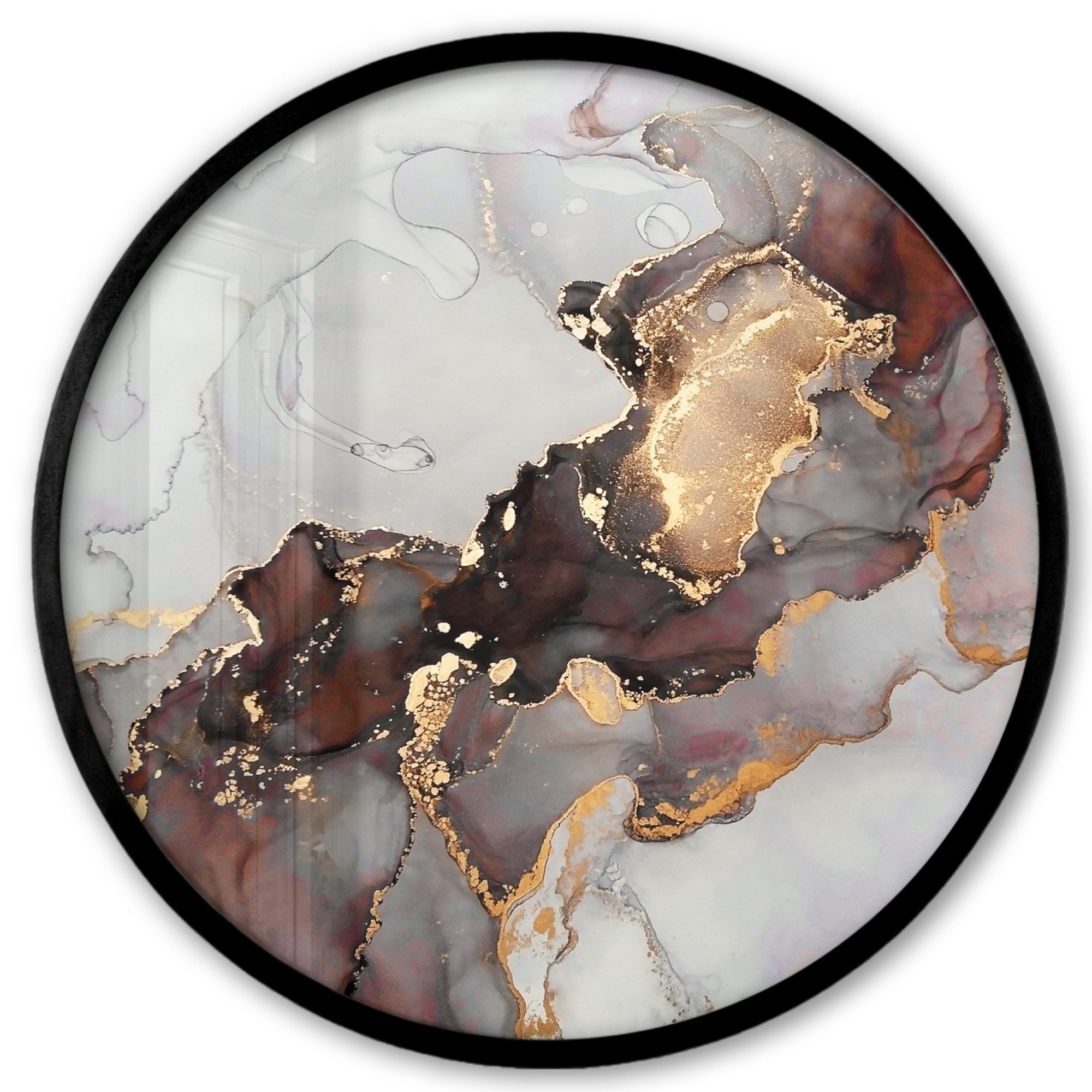 MuchoWow Poster Rund - Rot - Marmor - Gold, (1 St), Runde Wandbilder, Deko für Wohnzimmer und Schlafzimmer, 40x40 cm