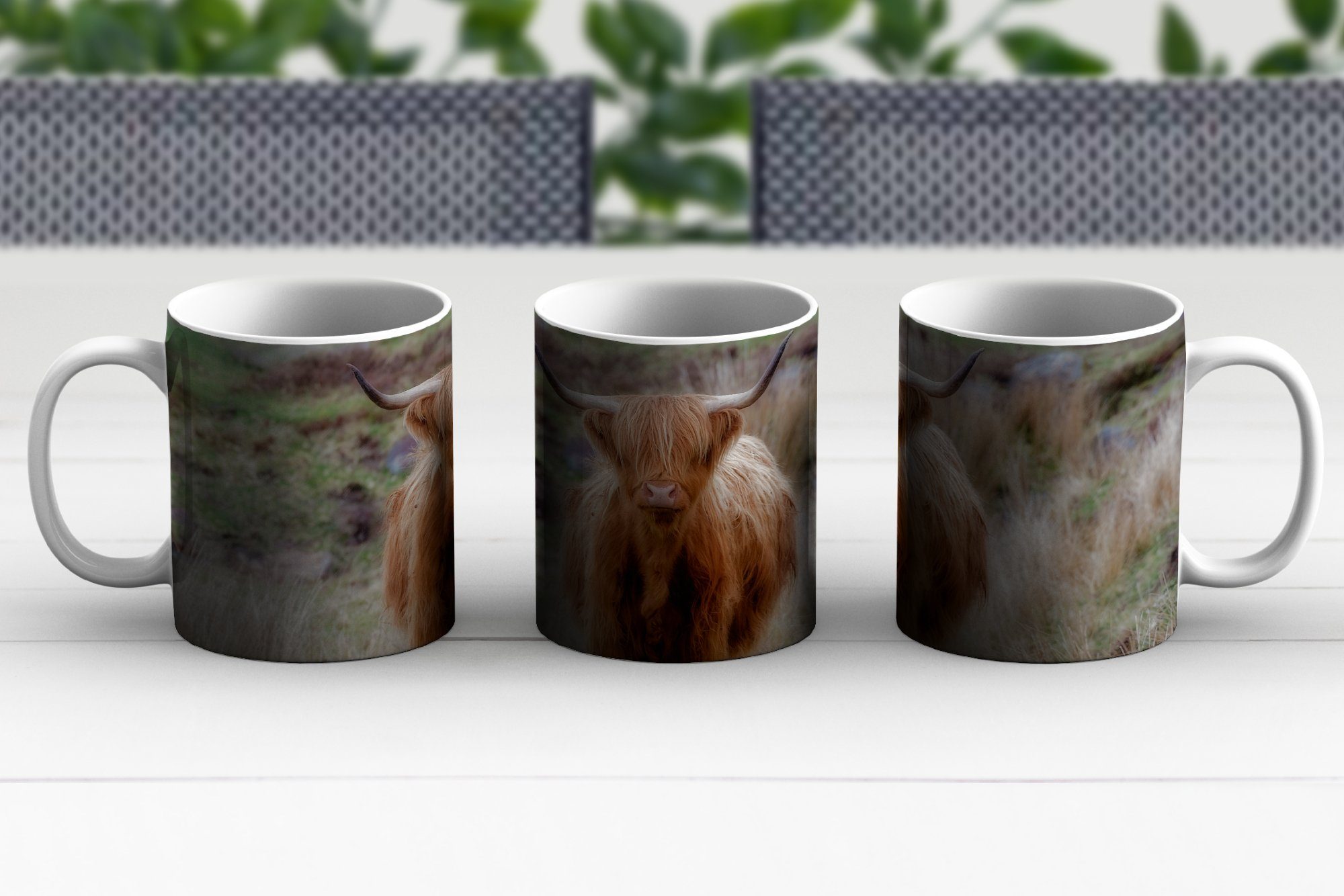 MuchoWow Tasse Teetasse, Gras, Becher, - Schottischer Geschenk Hochländer Kaffeetassen, - Moos Teetasse, Keramik