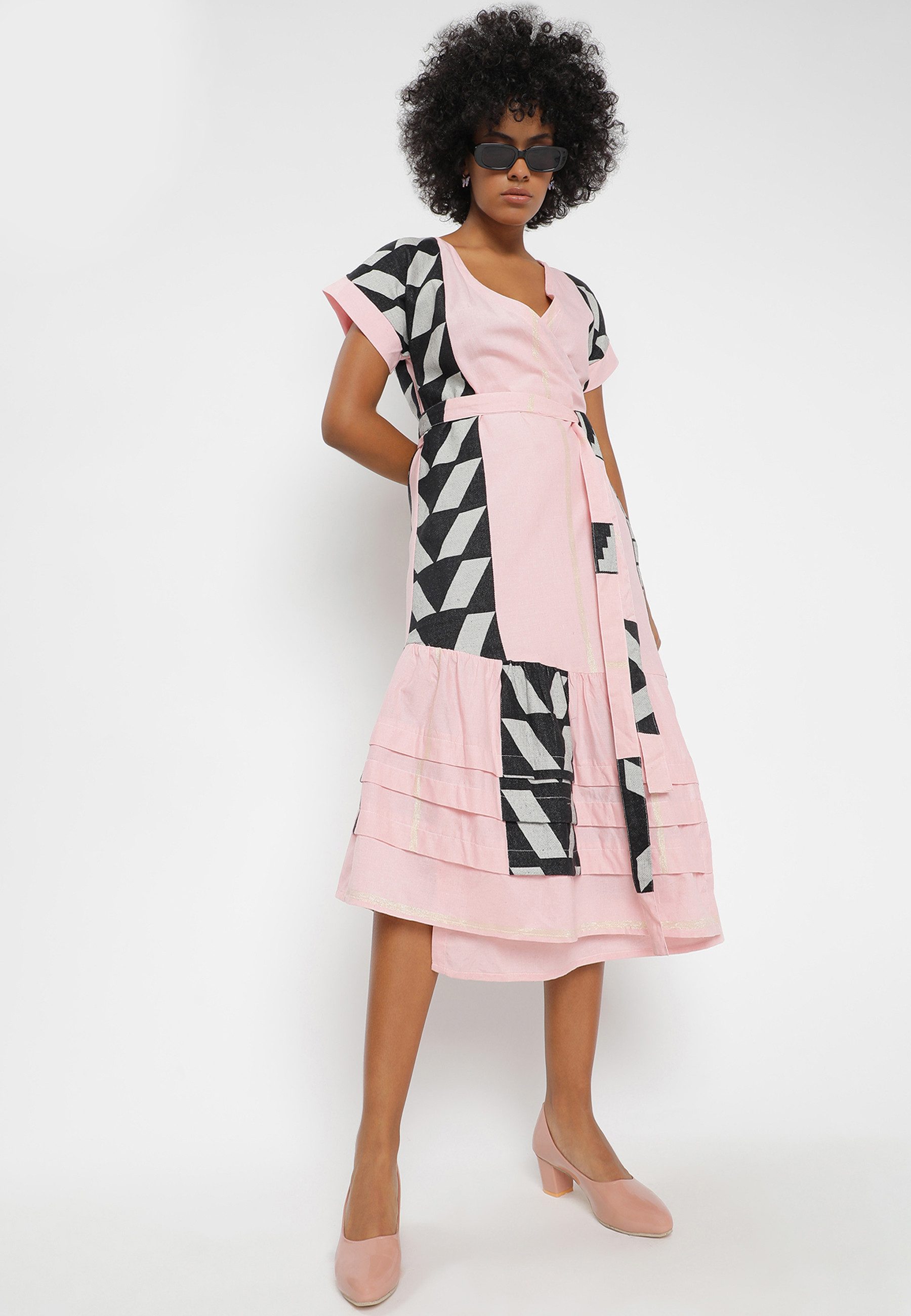 YC Fashion & Style Strandkleid Wickelkleid aus Baumwolle in Rosa Basic