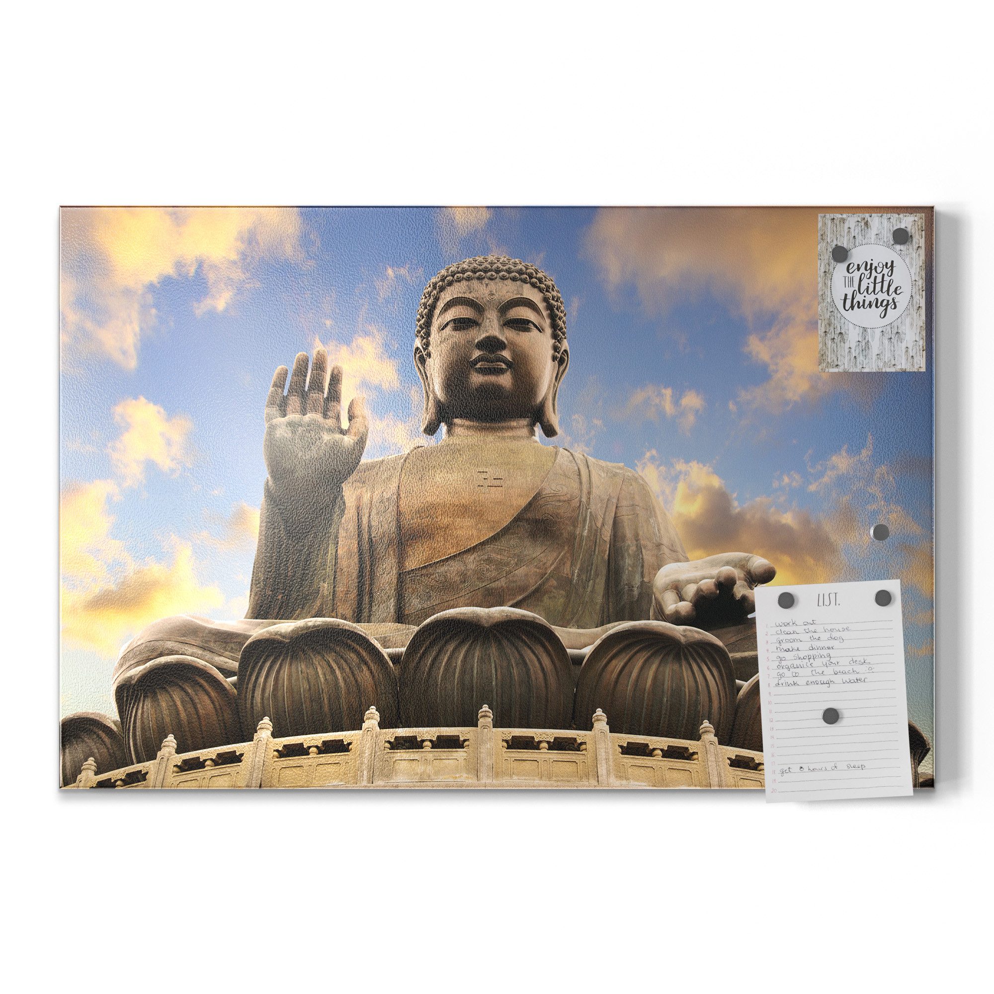 DEQORI Magnettafel 'Buddha über Hongkong', Metall Whiteboard für alle Magnete, Magnetboard magnetisch