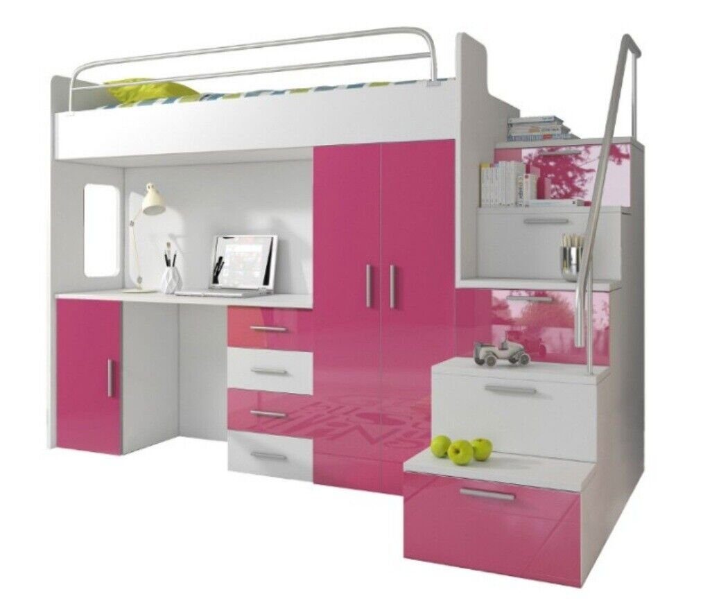 Etagenbett JVmoebel Kinderbett Rosa Hochbett Doppelstockbett Bett Jugendbett Hochbett