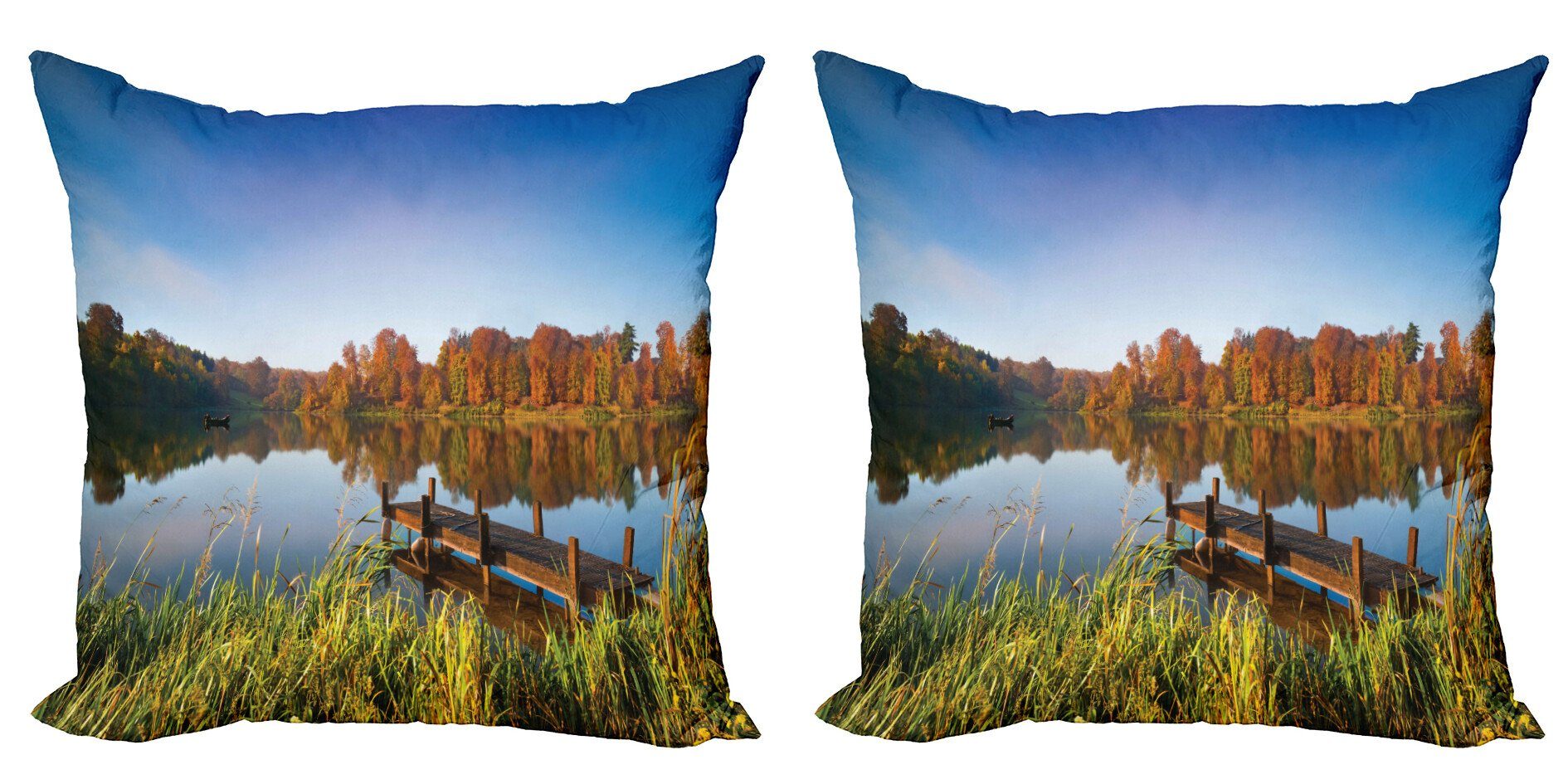 Kissenbezüge Modern Accent Doppelseitiger Digitaldruck, Abakuhaus (2 Stück), Landschaft Angeln auf dem See
