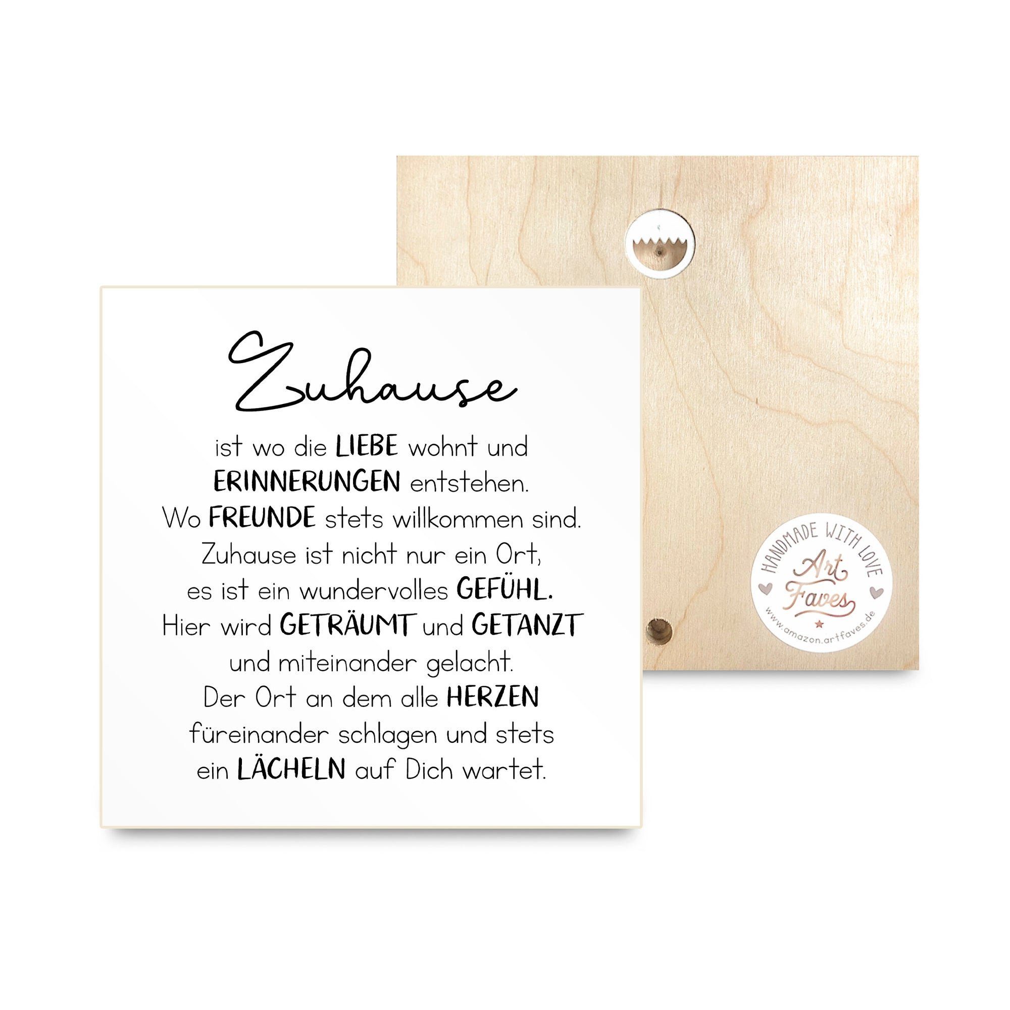 ARTFAVES Holzbild Holzschild mit Spruch - Zuhause ist wo die Liebe wohnt, kleines Dankeschön-Geschenk als Deko