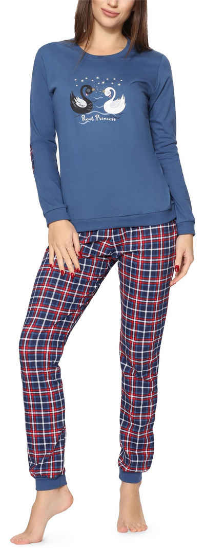 Cornette Schlafanzug Damen Schlafanzug Zweiteiler Pyjama Langarm mit Rundhals Baumwolle 634