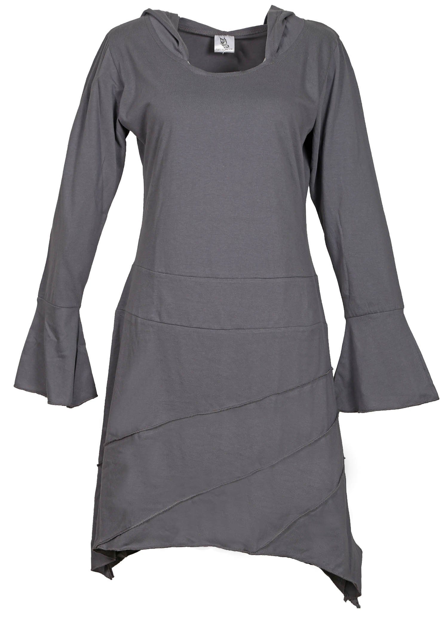 Jersey Sommerkleid leichtem PUREWONDER Grau Zipfelkapuze Tunika Tunikakleid mit aus
