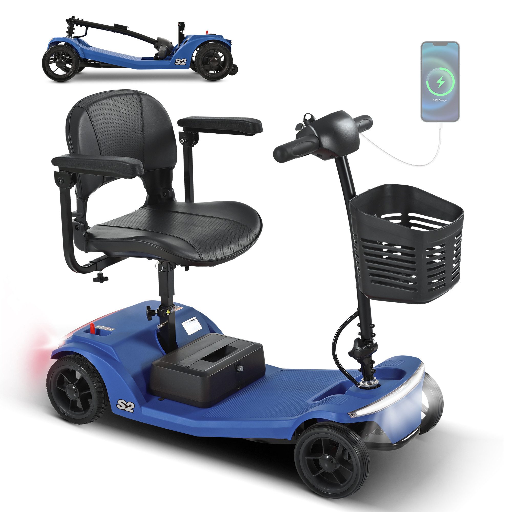 Rolipo Elektromobil Klappbar Elektromobil für Senioren und Erwachsene 12AH Akku,15-20km, 250 W, 6 km/h, Reichweite Elektroroller mit Sitz und Korb Elektro Scooter bis 136kg