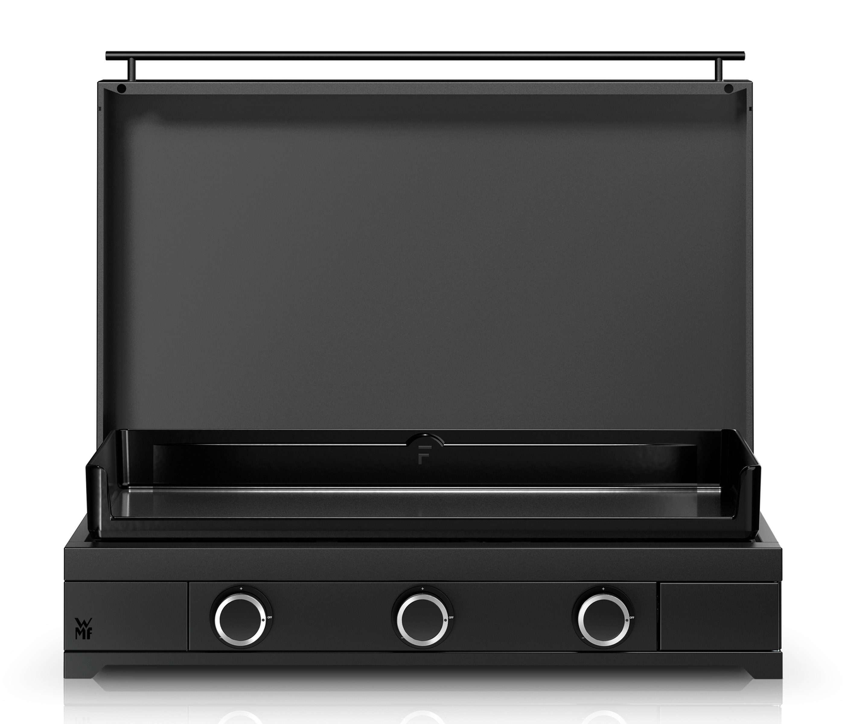WMF Gasgrill Plancha Set 75G mit Plancha Grill Gas / Planchadeckel / Abdeckhaube, aus emailliertem Gusseisen, mit 3 getrennten Kochzonen