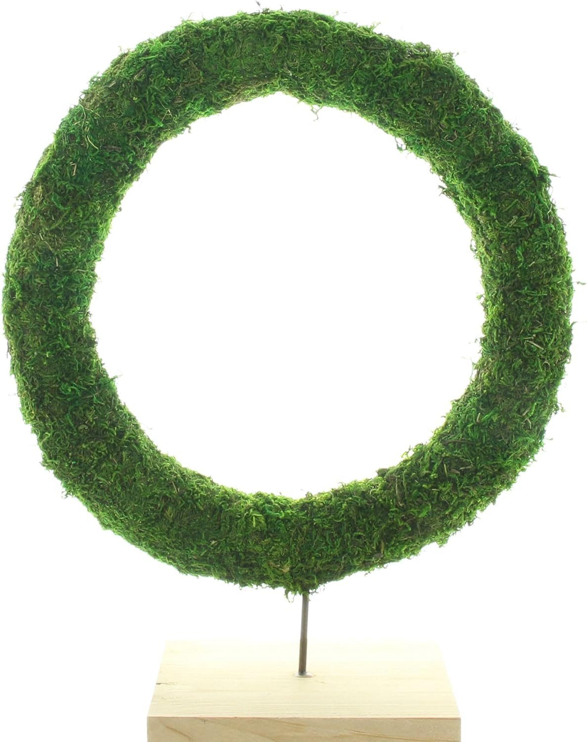 Dekoleidenschaft Dekokranz stehend, Dekoring "Moos" aus Naturmoos Ø 35 cm, auf Holz Sockel, Mooskranz zum dekorieren, Tischkranz, Kranz, Hoop, DIY Deko