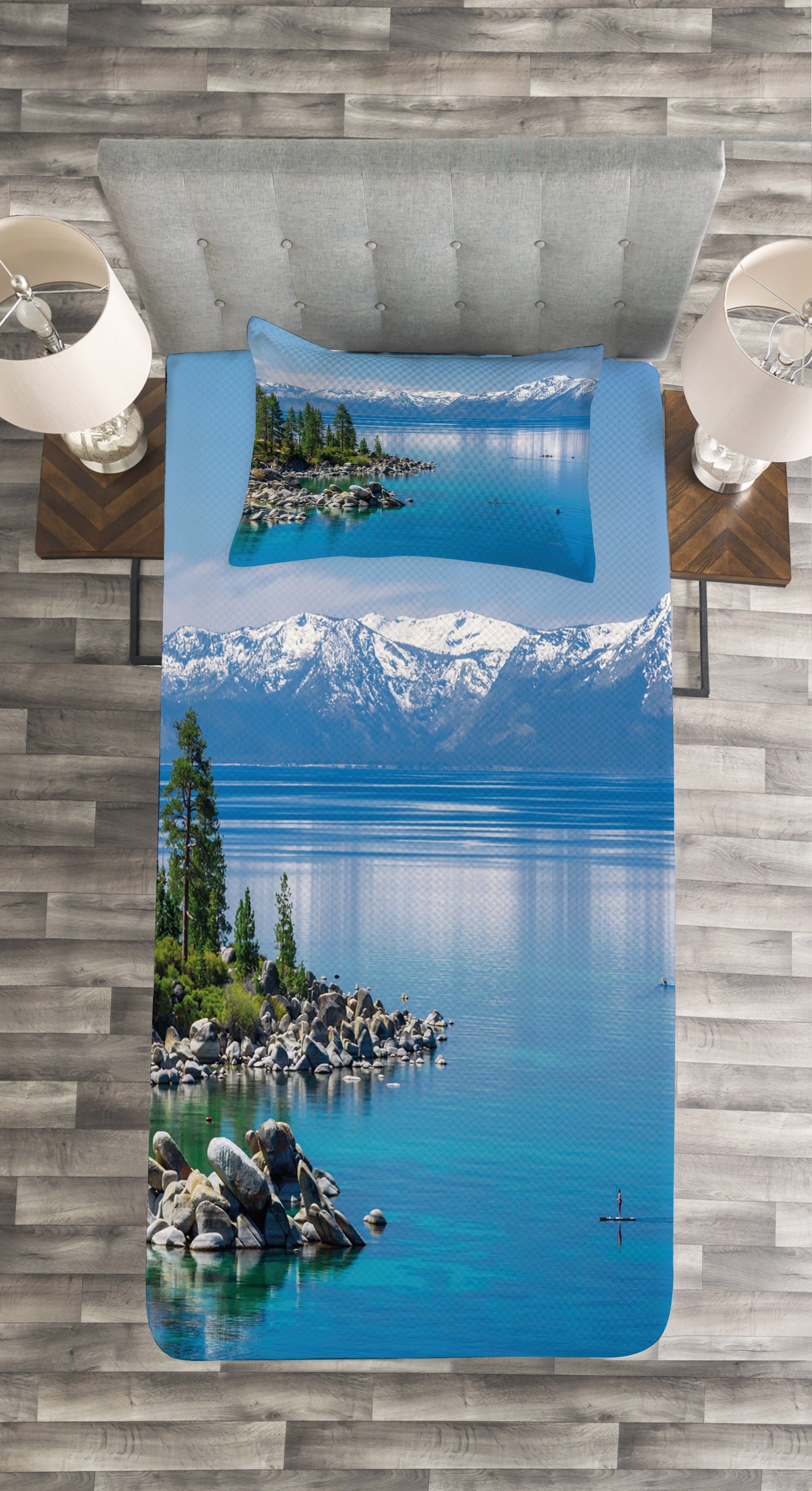 Water Blue Tahoe Tagesdecke mit Landschaft Waschbar, Lake Abakuhaus, Set Kissenbezügen