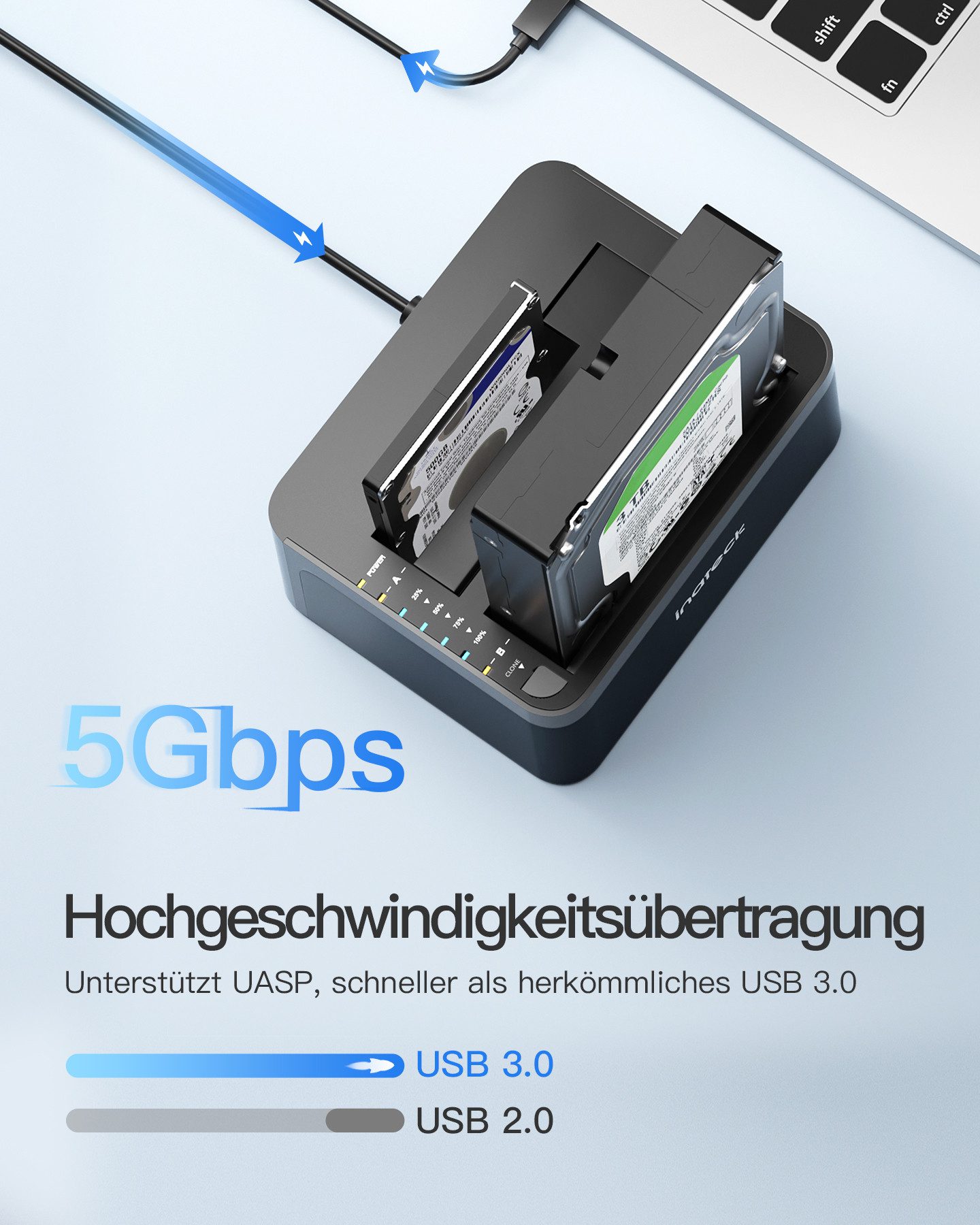 Inateck Festplatten-Dockingstation USB 3.0, SATA Dual-Schacht Docking