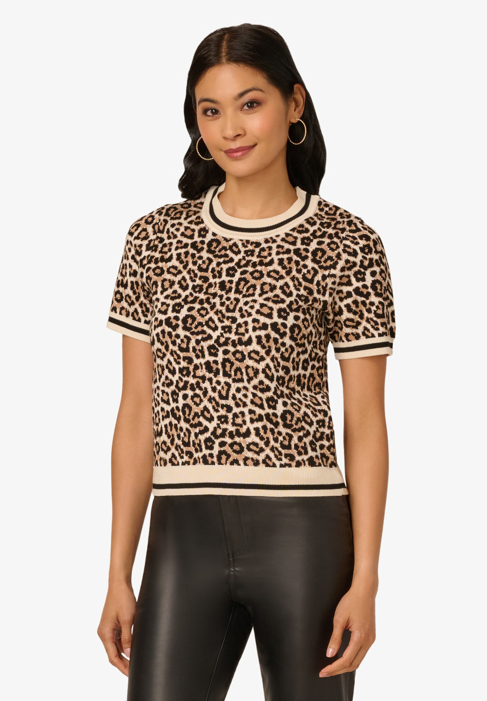 Adrianna Papell Stricktop Crew Neck Patterned Tipped Short Sleeve Pullover günstig online kaufen