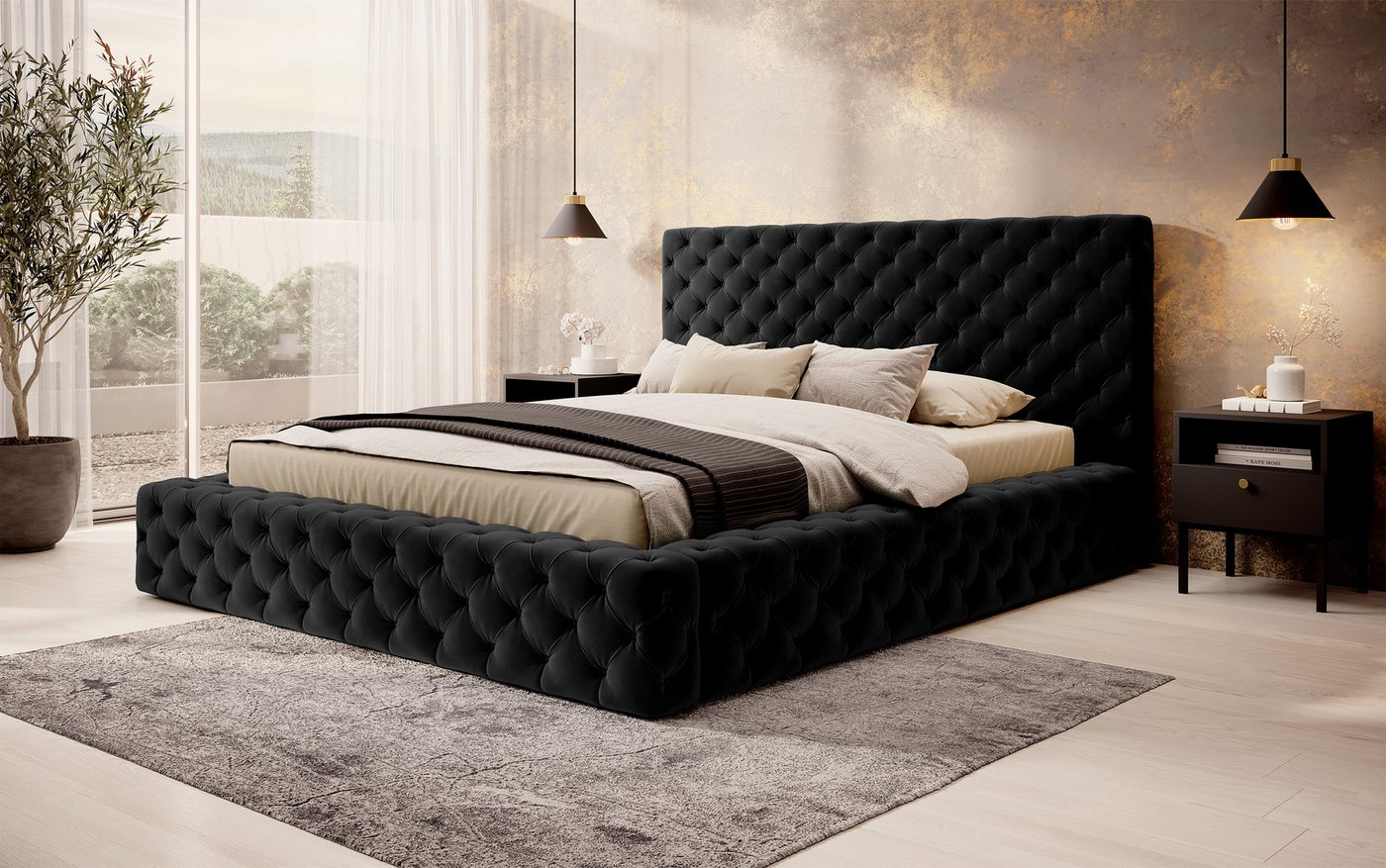yourhouse24 Polsterbett Princce Chesterfield Bett (Bettgestell inkl. Lattenrost), hoch gepolstertes Kopfteil mit dekorativen Nähten, elegantes Design