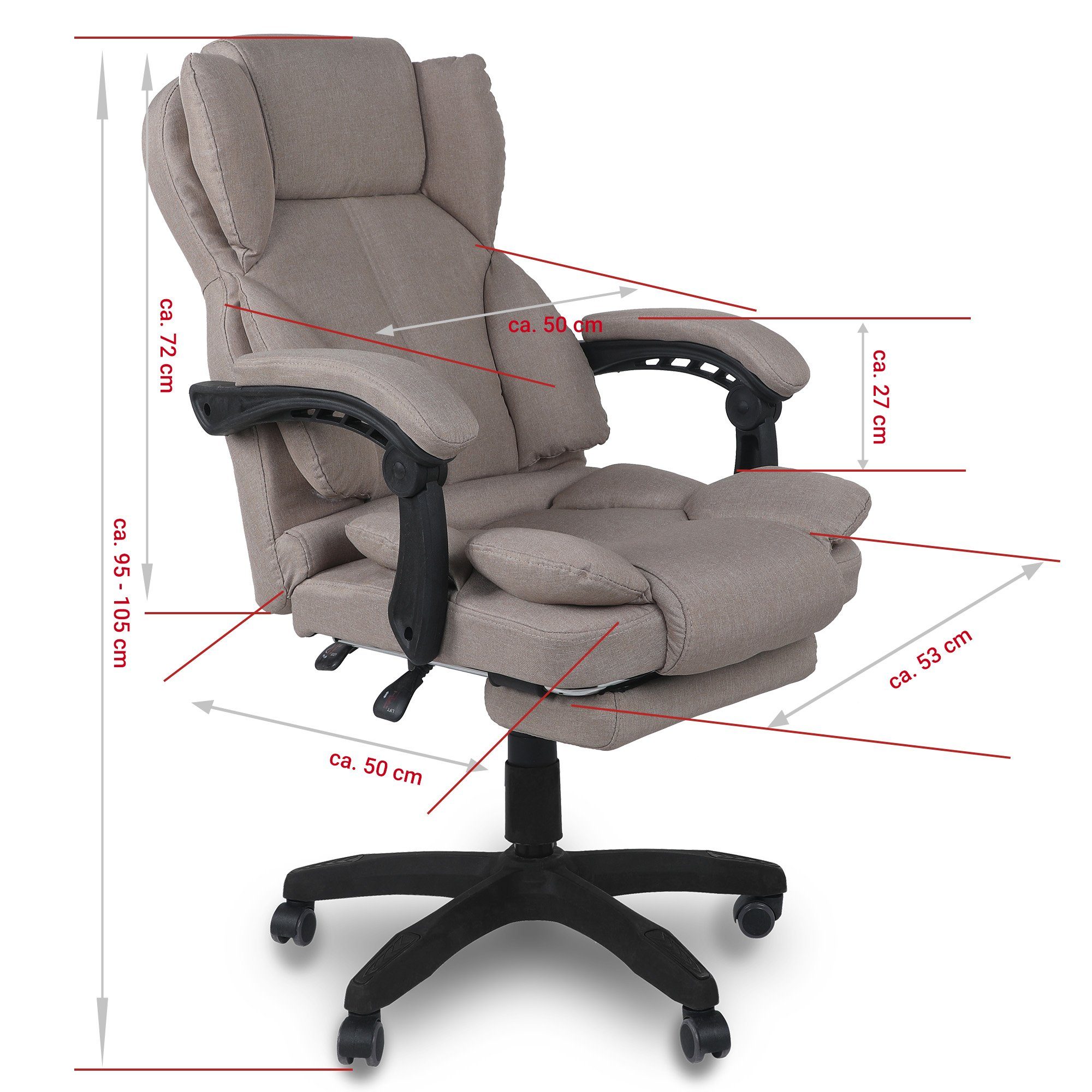 TRISENS Chefsessel Ares flexiblen (einzeln), mit Home Office in Bürostuhl Armlehnen Taupe Chair Stoff-Design