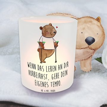 Mr. & Mrs. Panda Windlicht Bär Beinamputation - Transparent - Geschenk, Teelichtglas, Kerzenglas (1 St), Liebevolles Design