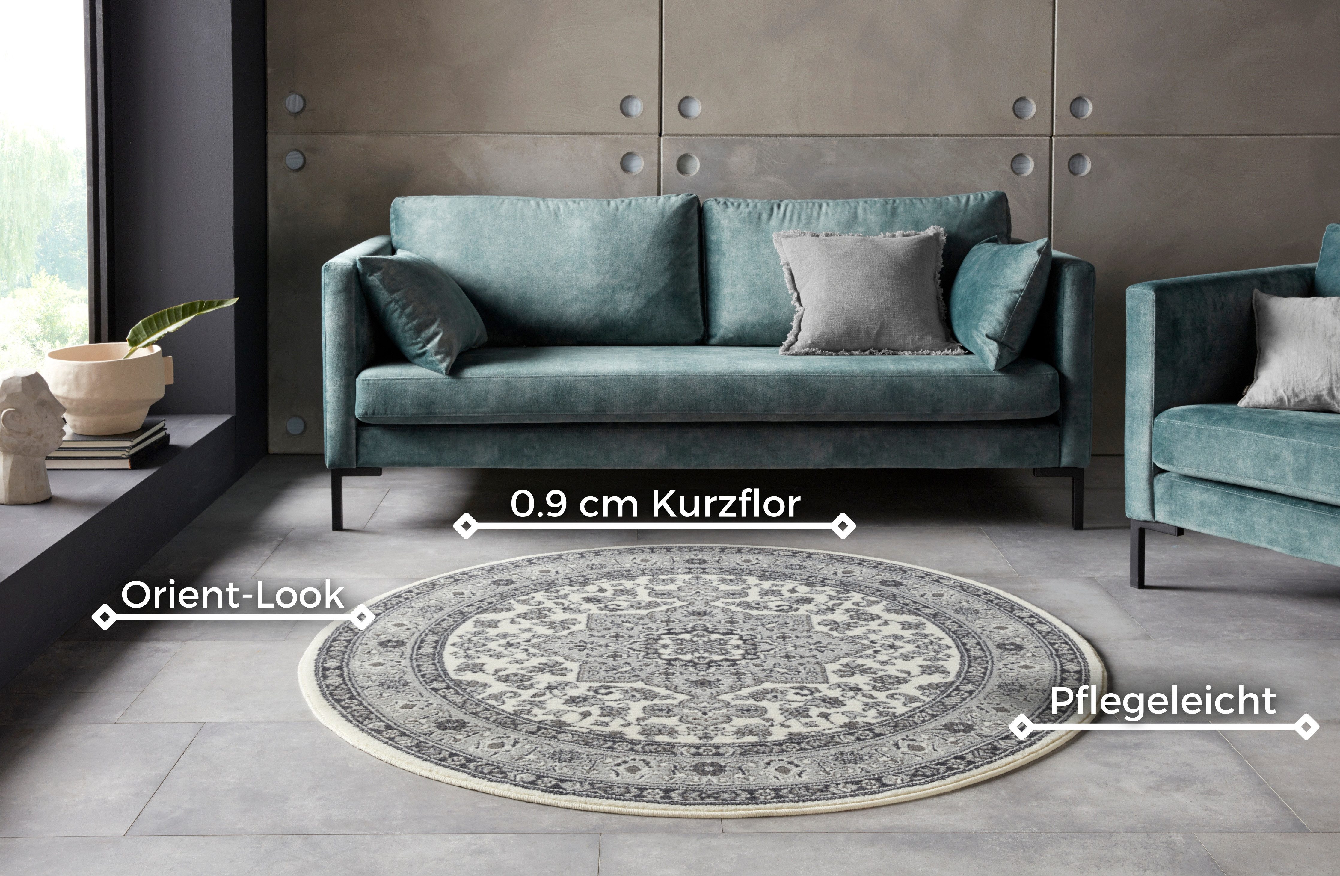 HANSE Home Teppich Parun Täbriz, rund, Höhe: 9 mm, Kurzflor, Orient, Teppich, Vintage, Esszimmer, Wohnzimmer, Flur
