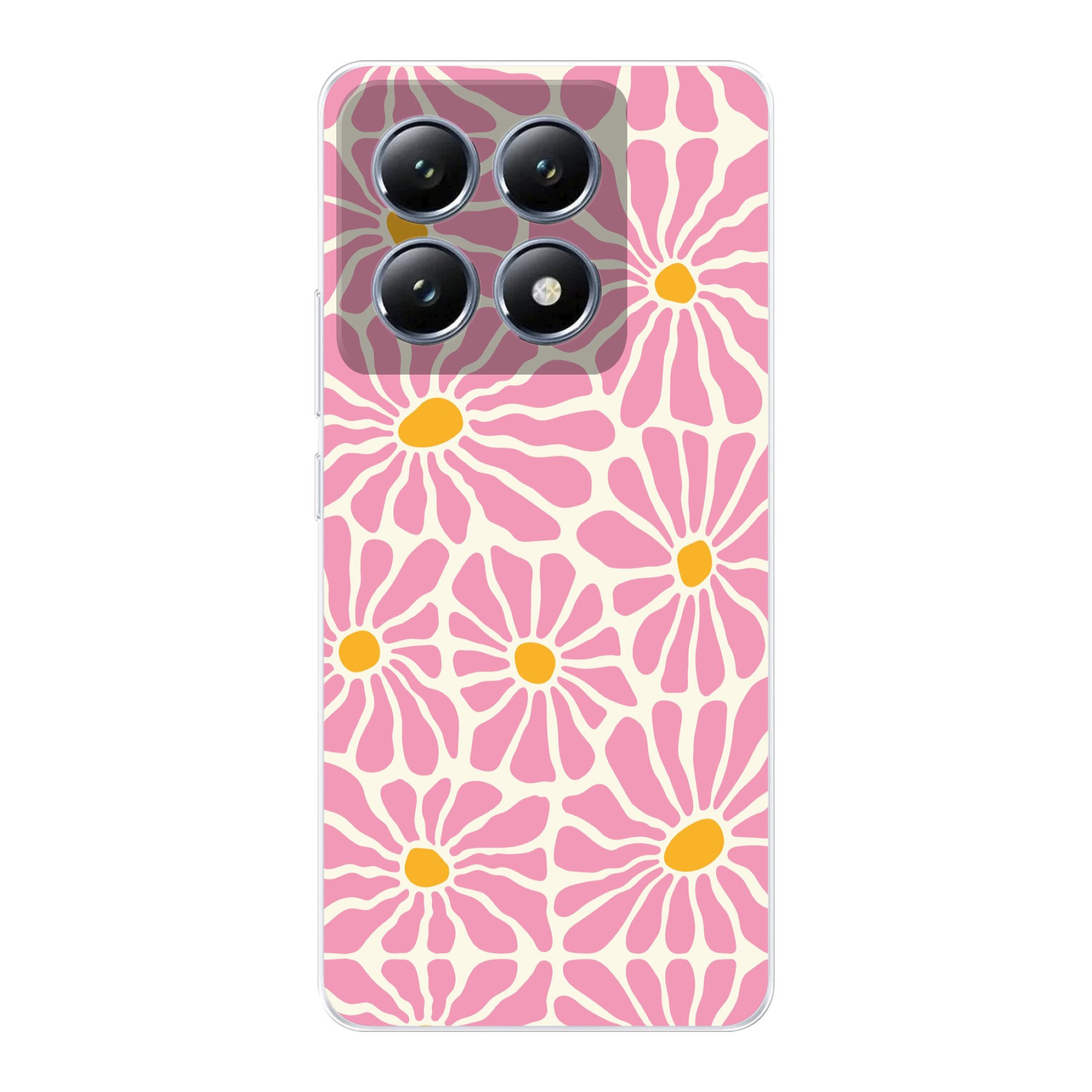 MuchoWow Handyhülle für Xiaomi 14T Blumen - Muster - Rosa - Beige - Orange, Handy Case, Silikon, Bumper Case Dünn