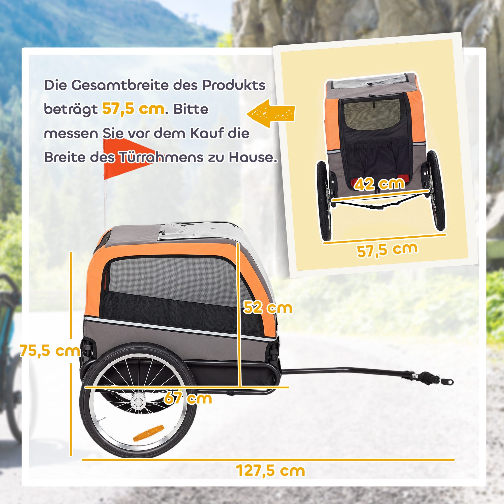 PawHut Fahrradhundeanhänger Faltbar Fahrradanhänger mit Sicherheitsreflektoren verstellbar Leine, aus 600D Oxford für Kleine Mittelgroße Hunde bis 20 kg