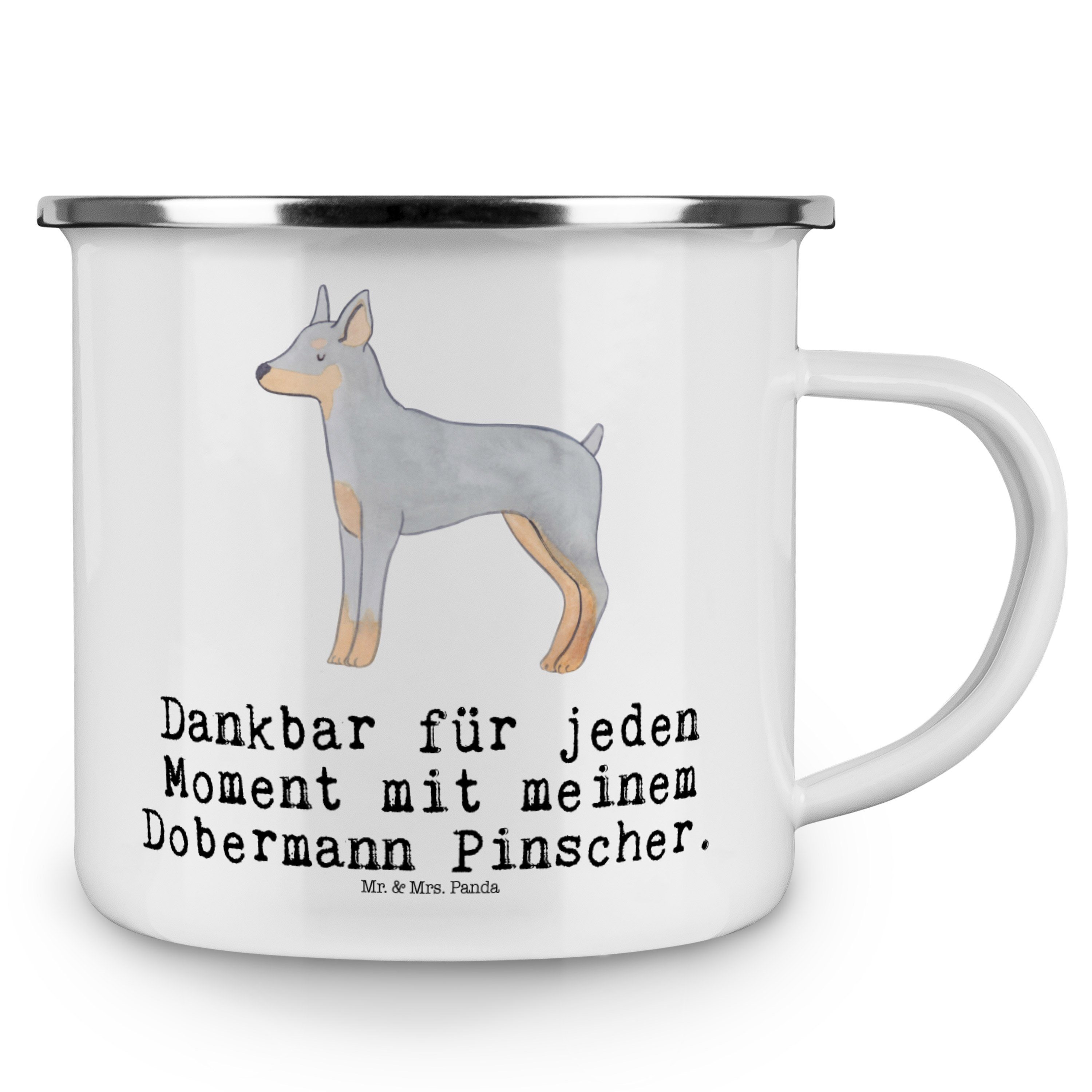 Pinscher - Becher Weiß Dobermann Emaille - & Moment Mrs. Mr. Panda Hund, Trinkbec, Edelstahl Geschenk,