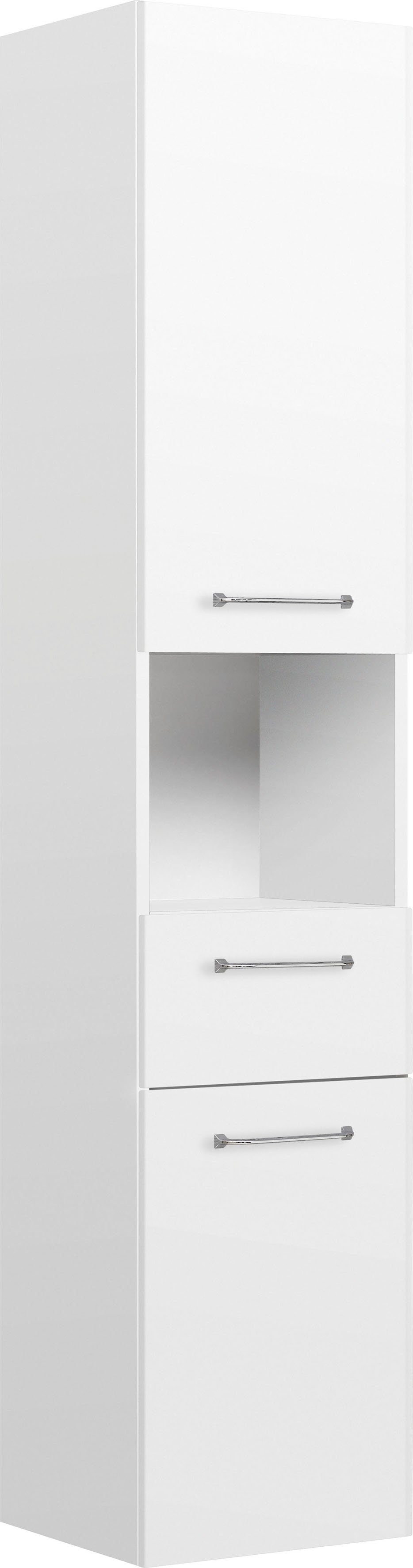 PELIPAL Hochschrank Quickset Breite 35 cm, Höhe 168 cm, Glaseinlegeböden, Türdämpfer Weiß Glanz/Weiß Hochglanz | Weiß Glanz | Hochschränke