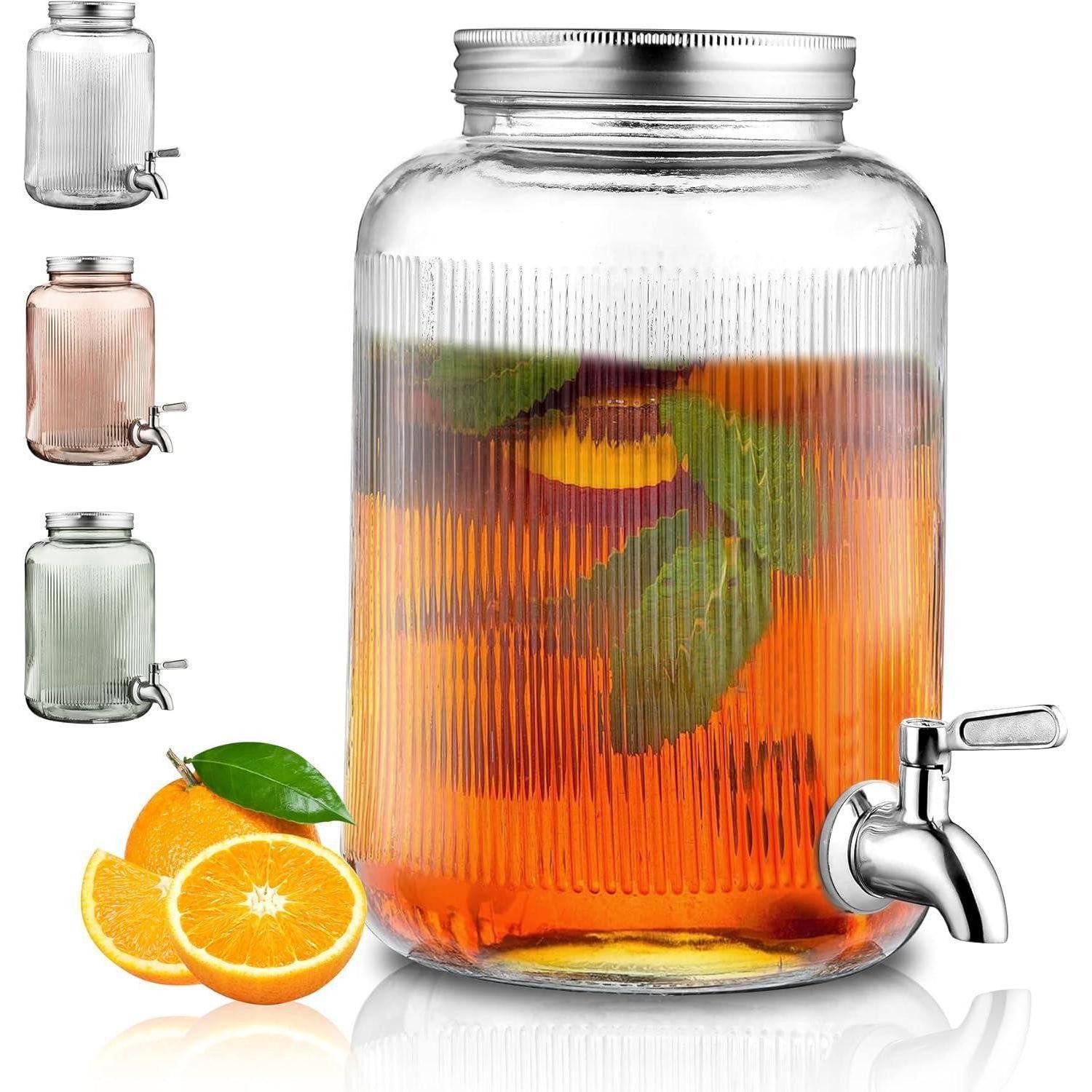 Berglander Getränkespender Getränkespender aus Glas 4L mit Edelstahlhahn transparent