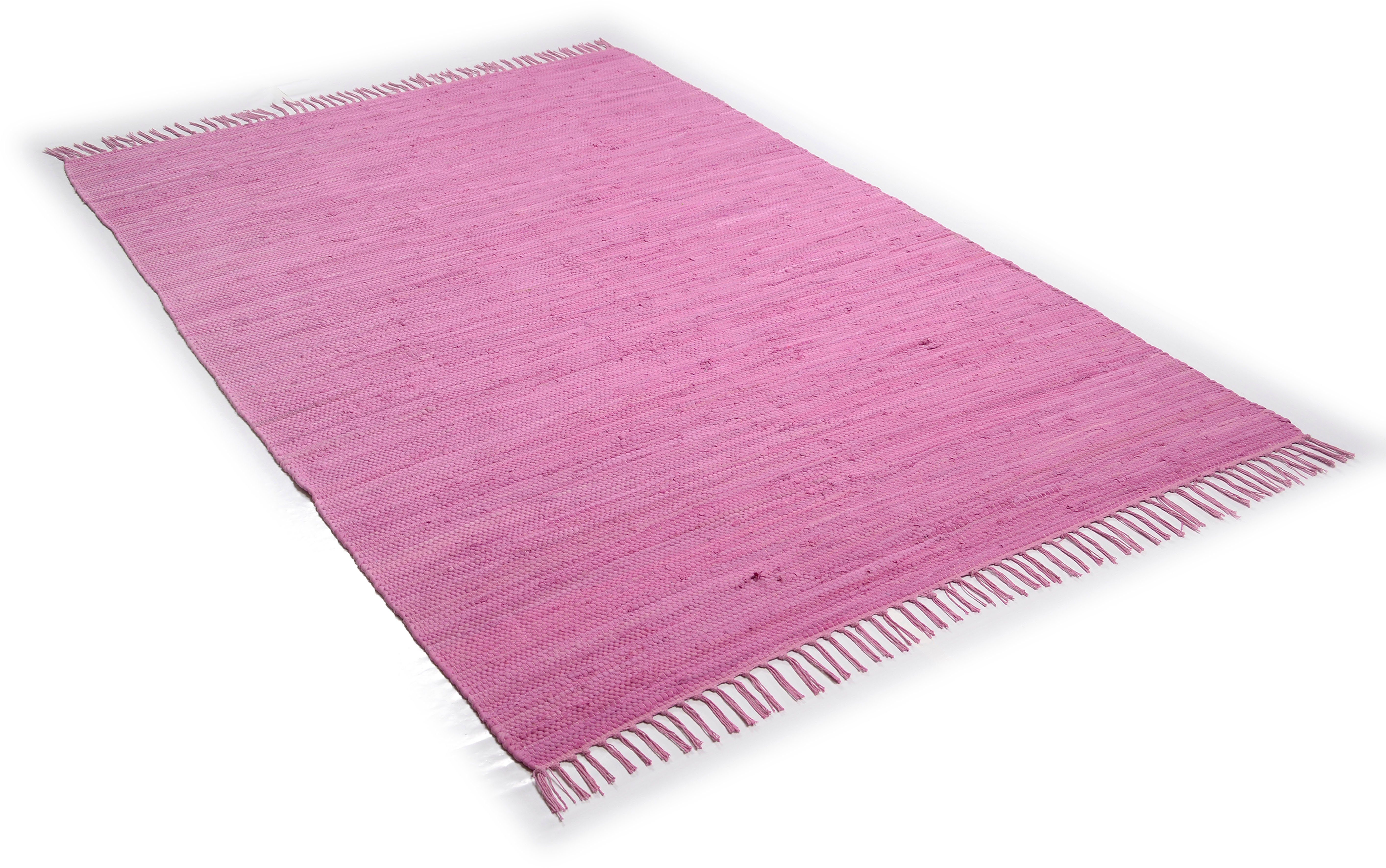 Teppich Happy Cotton, THEKO, rechteckig, Höhe: 5 mm, Handweb Teppich, Flachgewebe, reine Baumwolle, handgewebt, mit Fransen beere