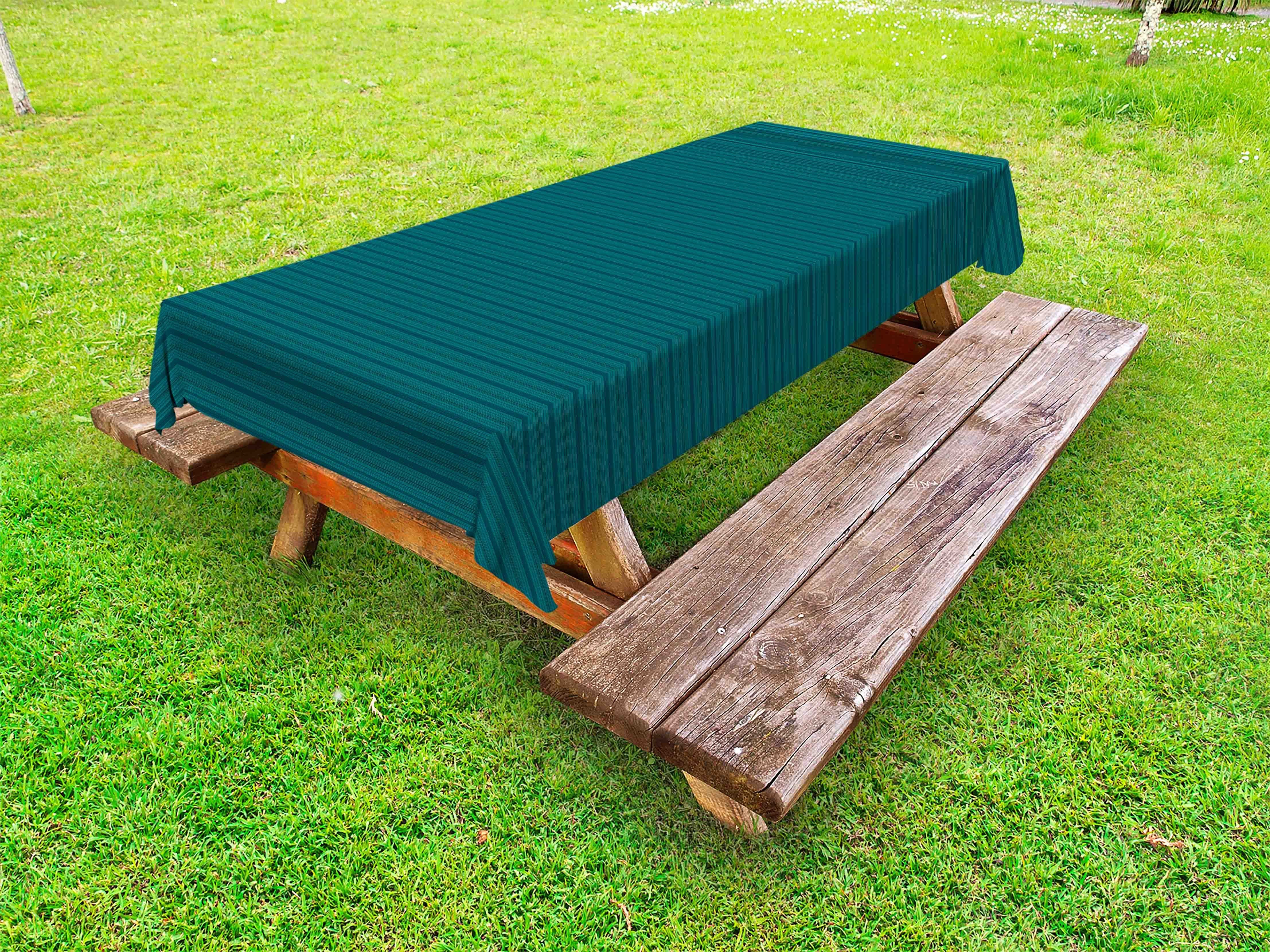 Streifen Teal Picknick-Tischdecke, Tischdecke dunkle waschbare Linien dekorative Abakuhaus Horizontal