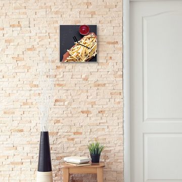 Primedeco Wanduhr Glasuhr Wanduhr Wandkunst Größe 30 x 30 cm mit Motiv Pommes und Ketchup