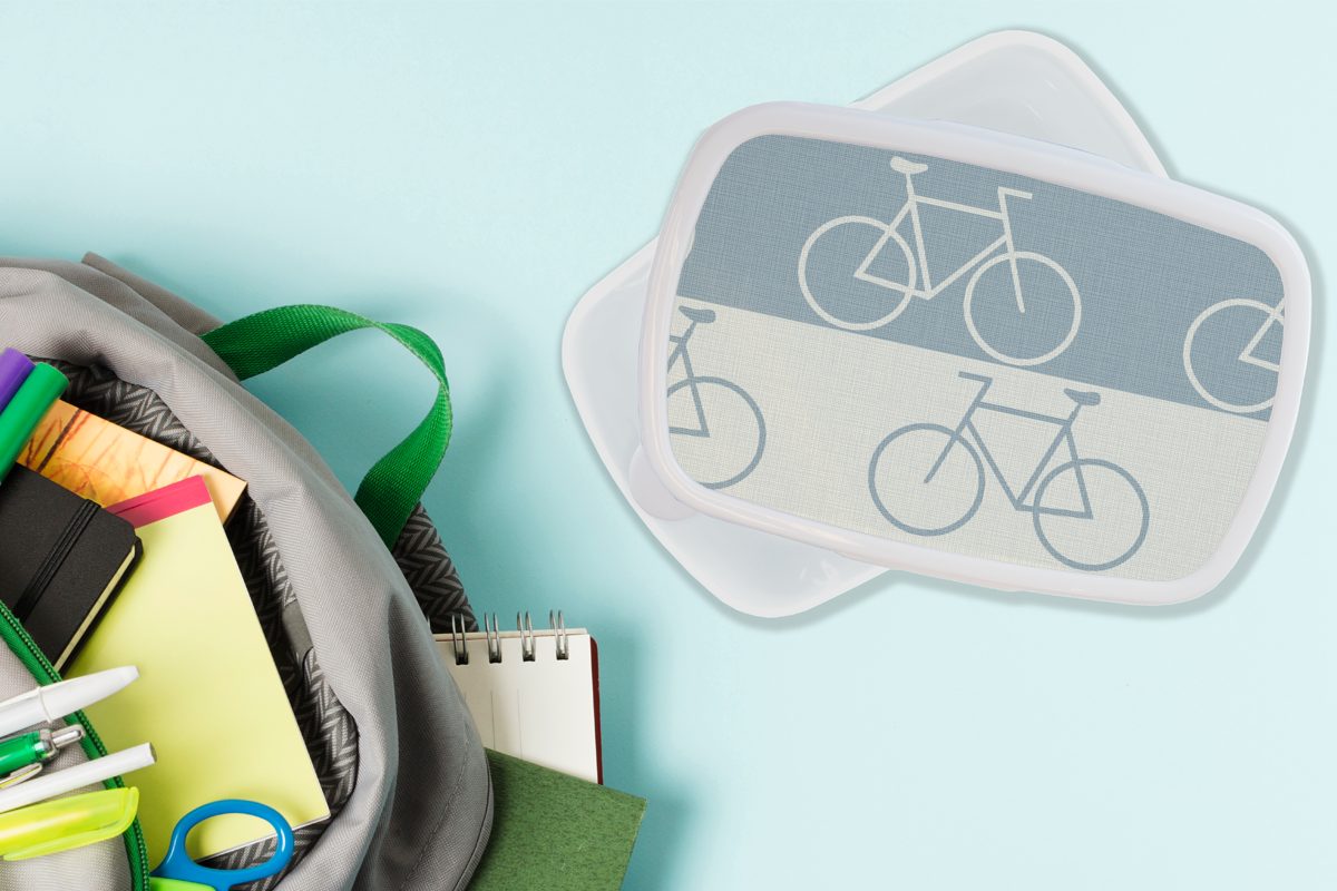 Fahrrad (2-tlg), Brotdose, - für weiß Brotbox - Erwachsene, und Lunchbox Jungs Kunststoff, MuchoWow Kinder für Muster, Blau und Mädchen