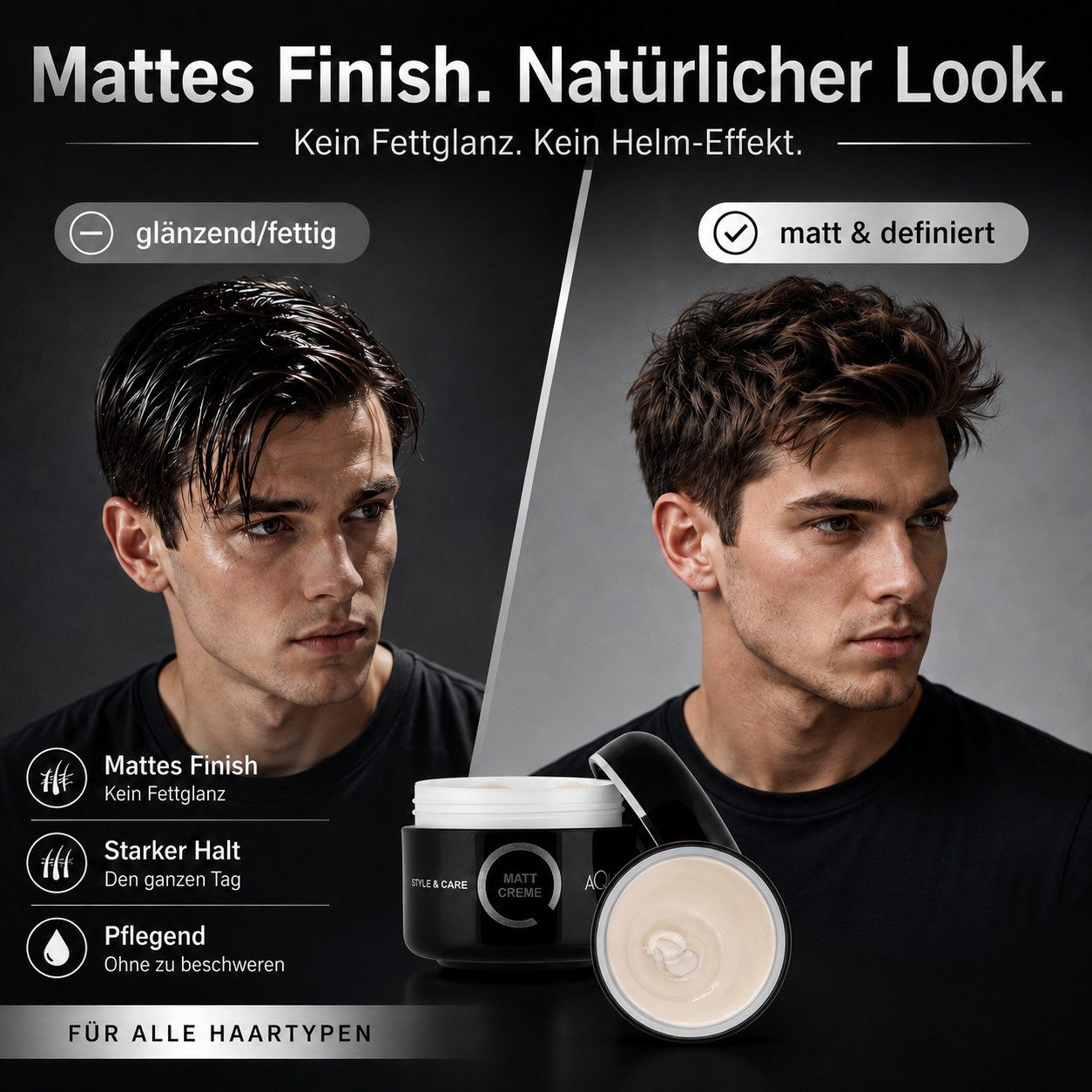 AQUYO Cosmetics Styling-Creme Style & Care Matt Creme-Paste für ein natürliches Styling und Finish, Haarstyling, Haarcreme