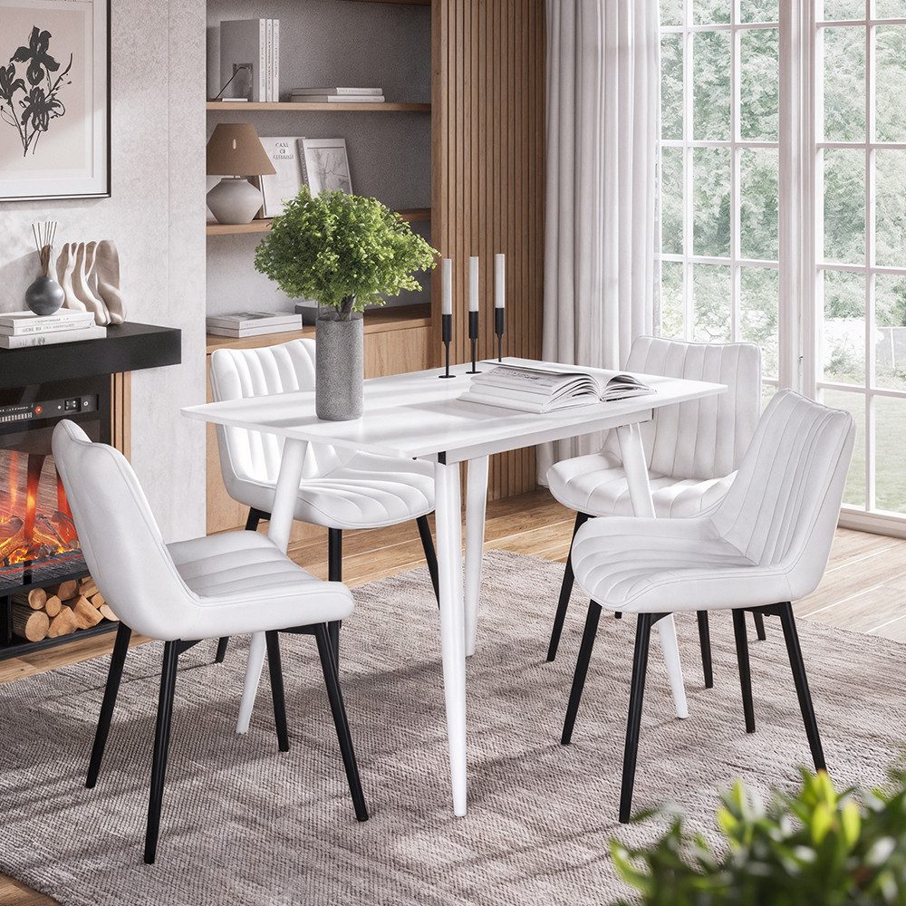Vicco Essgruppe Beaver, Weiß, 110 x 70 cm mit 4 Stühlen, Beige, (5-tlg)