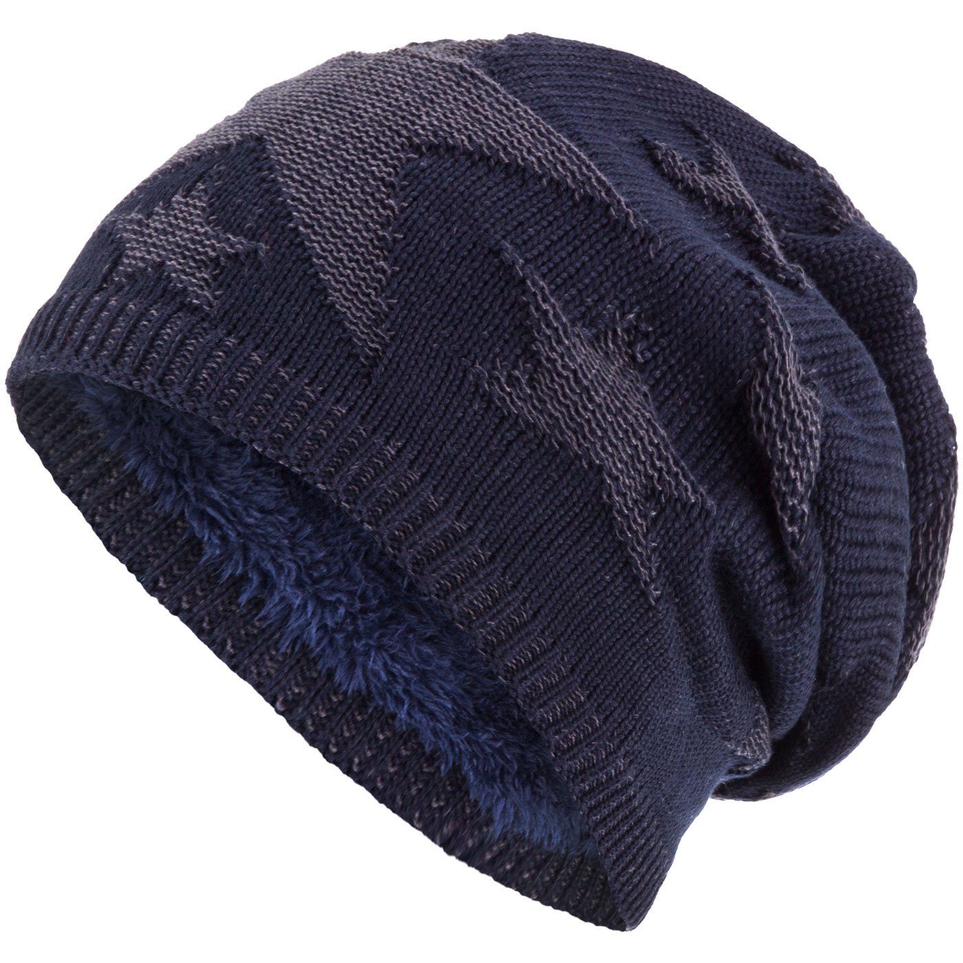 compagno Strickmütze (1-St) Sternen Wintermütze warm gefütterte Beanie Mütze Stern marineblau