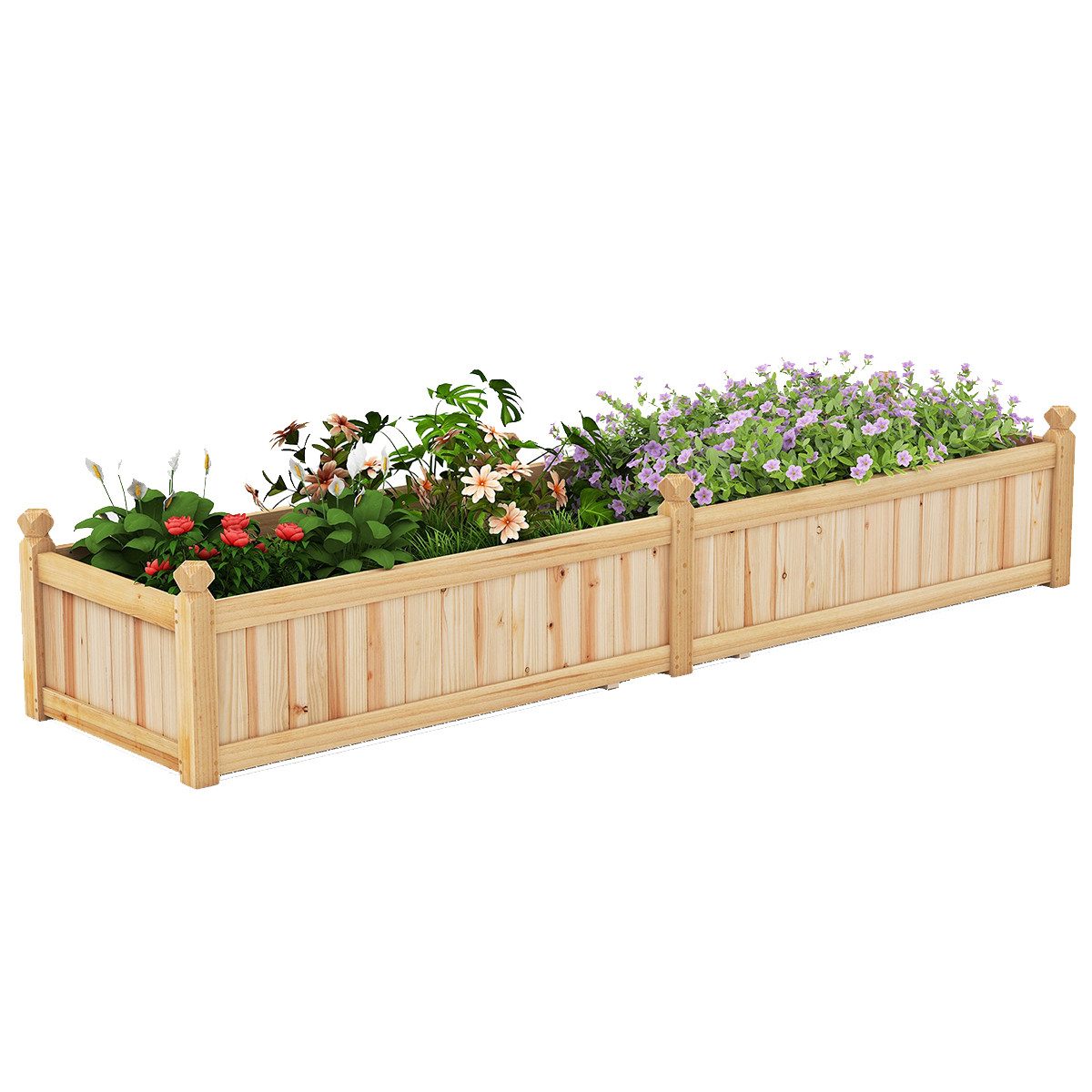 COSTWAY Hochbeet, Blumenkasten, Pflanzkasten, mit Trennwand, 227x59,5x40cm