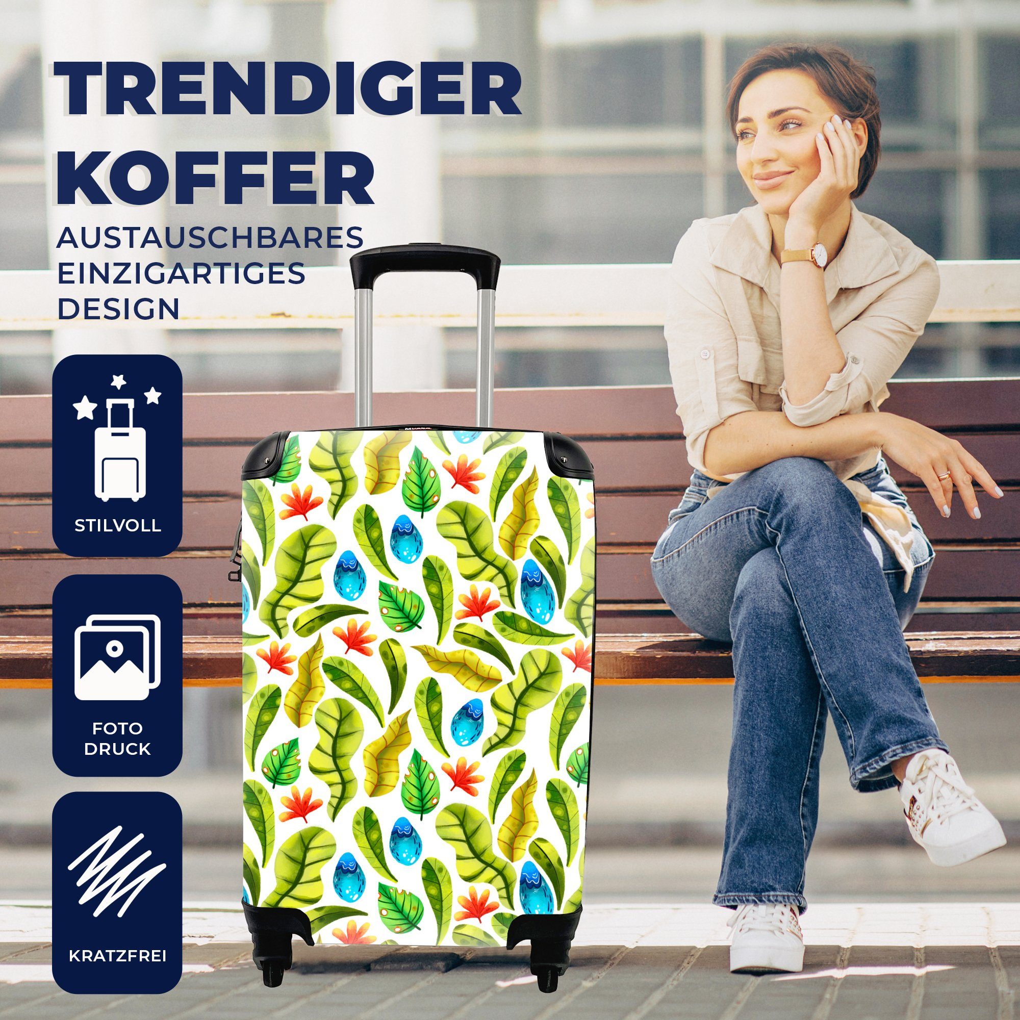 Reisetasche - Blätter, Ferien, Rollen, Trolley, Reisekoffer für Dschungel Gestaltung MuchoWow 4 - Handgepäck mit rollen, Handgepäckkoffer