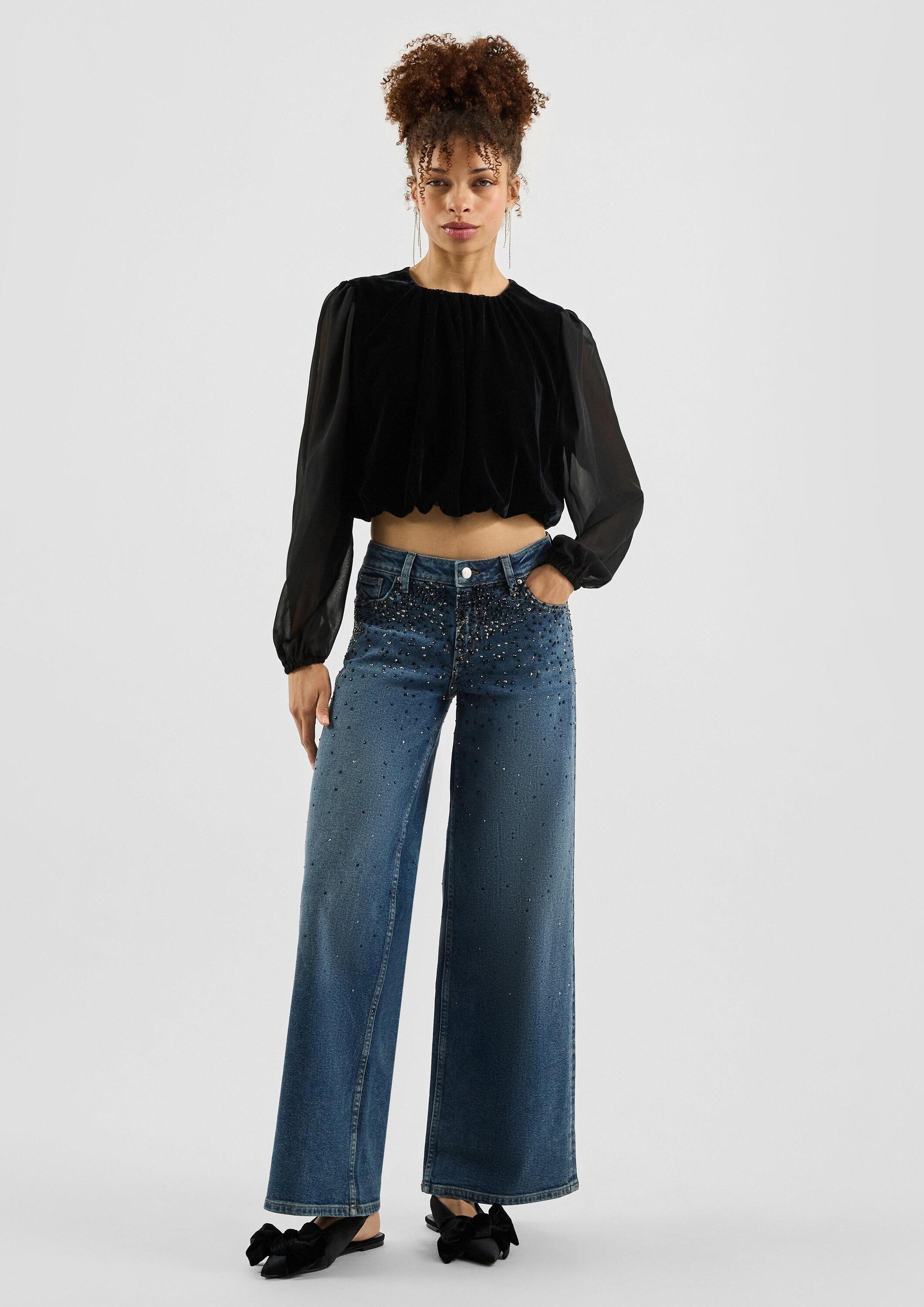 QS Weite Jeans Jeans-Hose CATIE Jeans Catie/Mid Rise/Wide Leg/mit Schmucksteinen