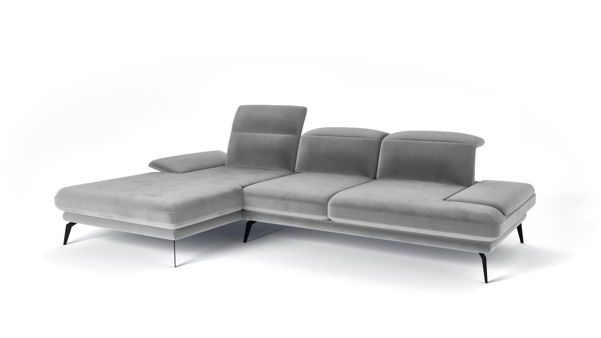 Armlehnen hohen Deli Kopfstützen und Verstellbare Ecksofa Siblo Ecksofa Metallfüße - - - Elegantes Beinen modernes Grau Ecksofa auf