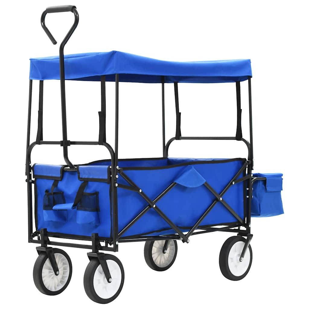 vidaXL Rollwagen Klappbarer Handwagen mit Sonnendach Stahl Blau, (1 St)