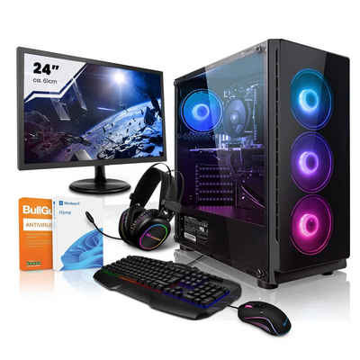 Megaport Gaming-PC-Komplettsystem (24", AMD Ryzen 5 5600 6x3,50 GHz, GeForce GTX 1660, 16 GB RAM, 2000 GB HDD, 250 GB SSD, Windows 11, WLAN)