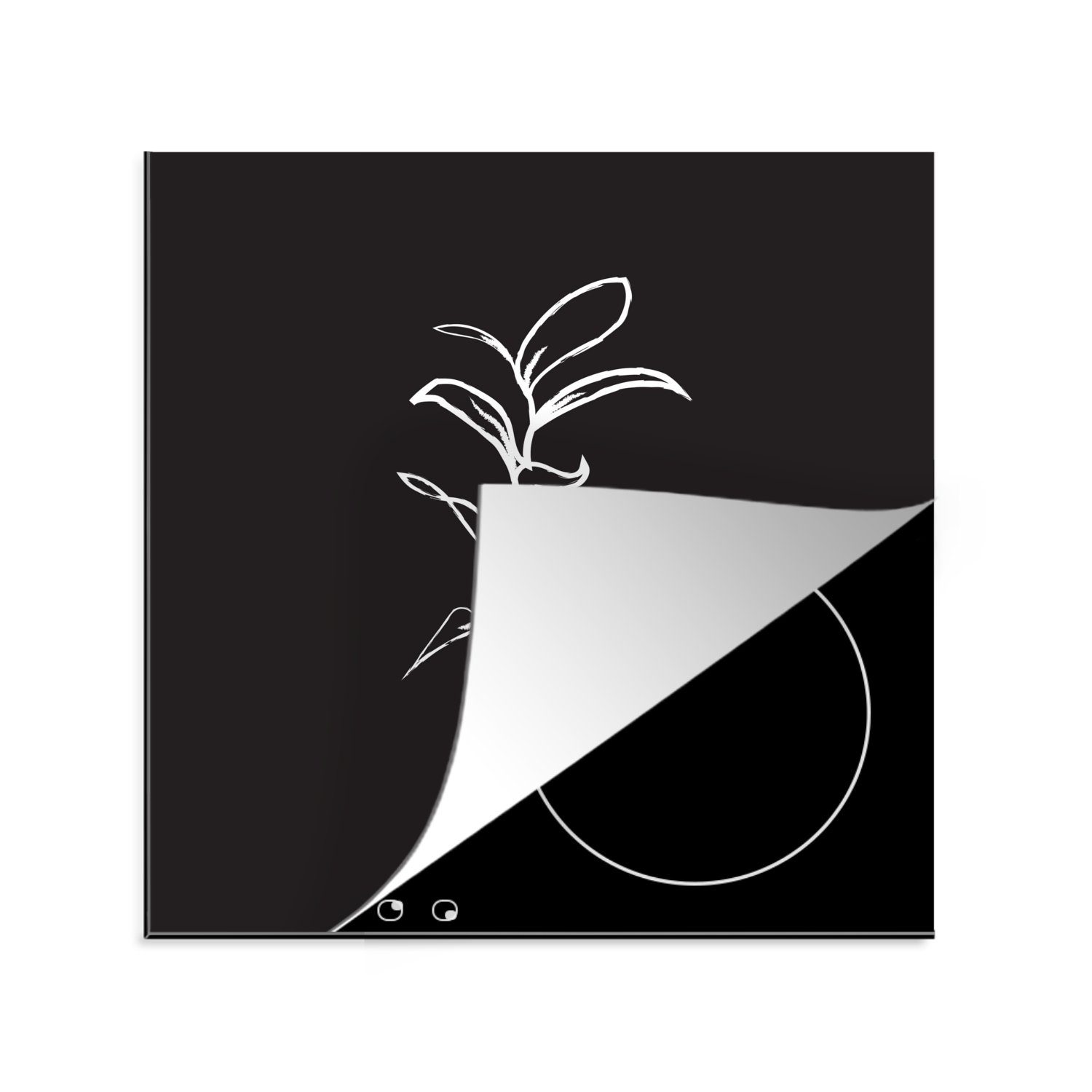 MuchoWow Herdblende-/Abdeckplatte Pflanzen - Blätter - Strichzeichnungen, Vinyl, (1 tlg), 78x78 cm, Ceranfeldabdeckung, Arbeitsplatte für küche
