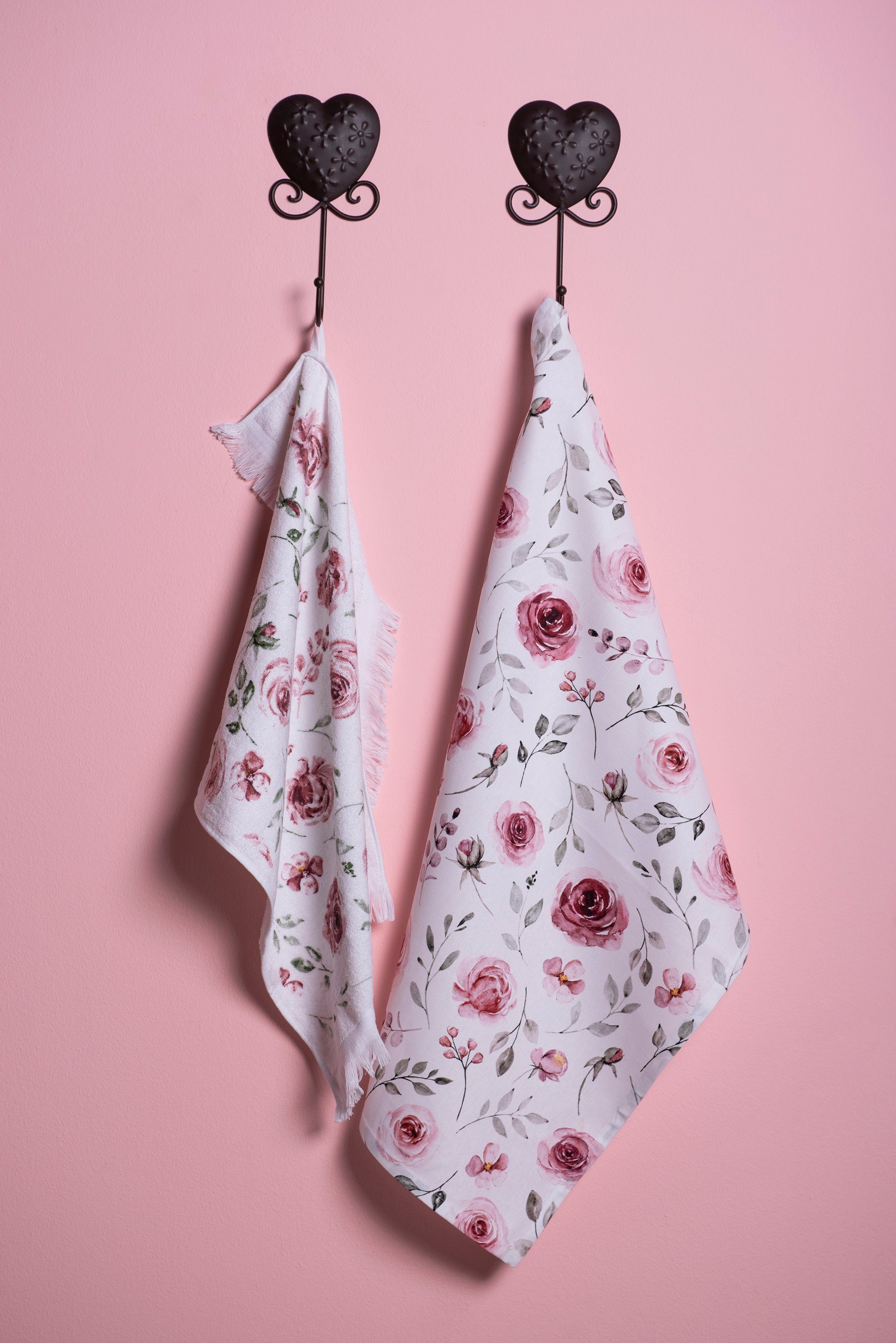 Clayre & Eef Geschirrtuch Rustic Rose, (Set, 3-tlg., 3-teilig), Frottee Küchenhandtücher Gästehandtücher ca.40x66cm Baumwolle